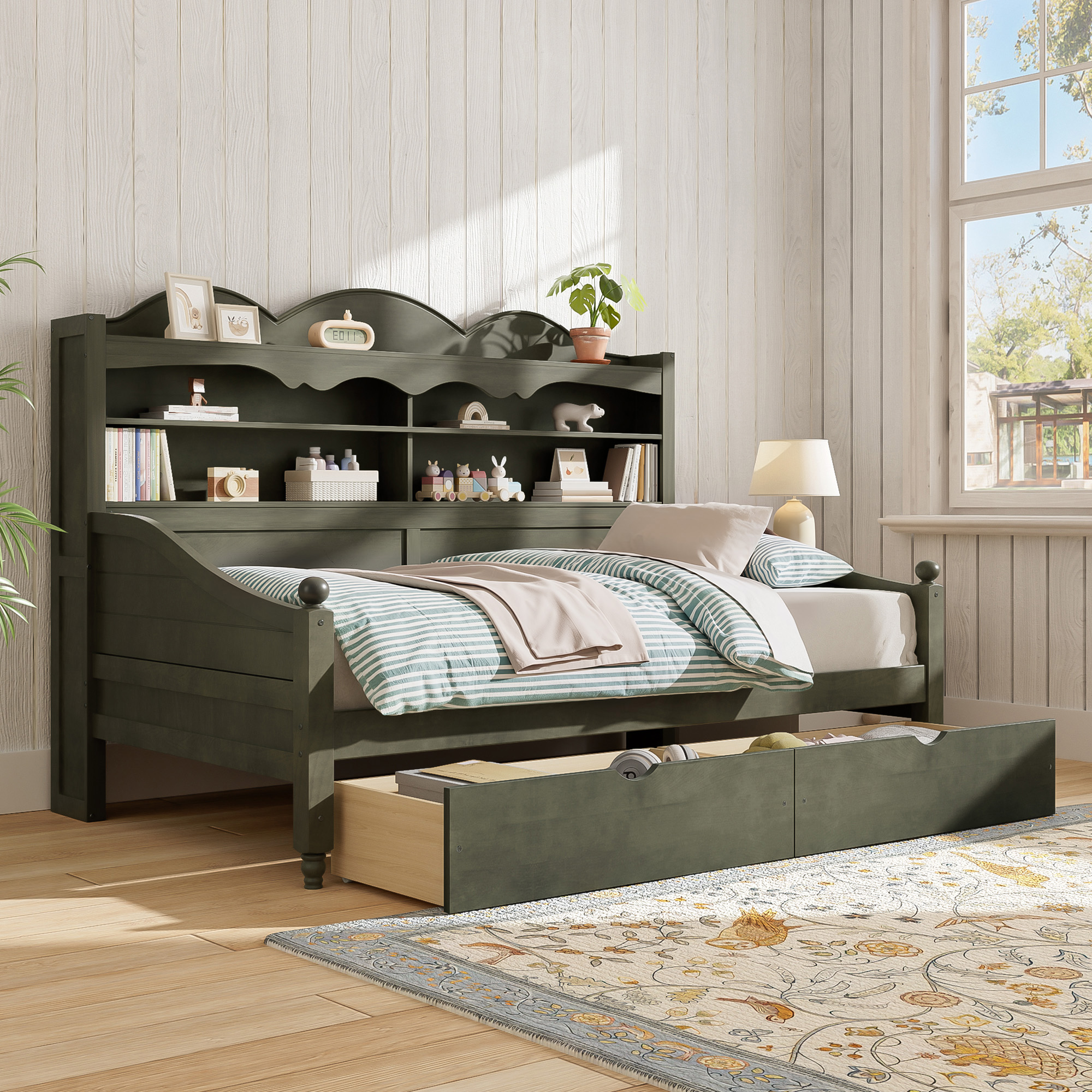 Twin Daybed with Storage Drawers, Wooden