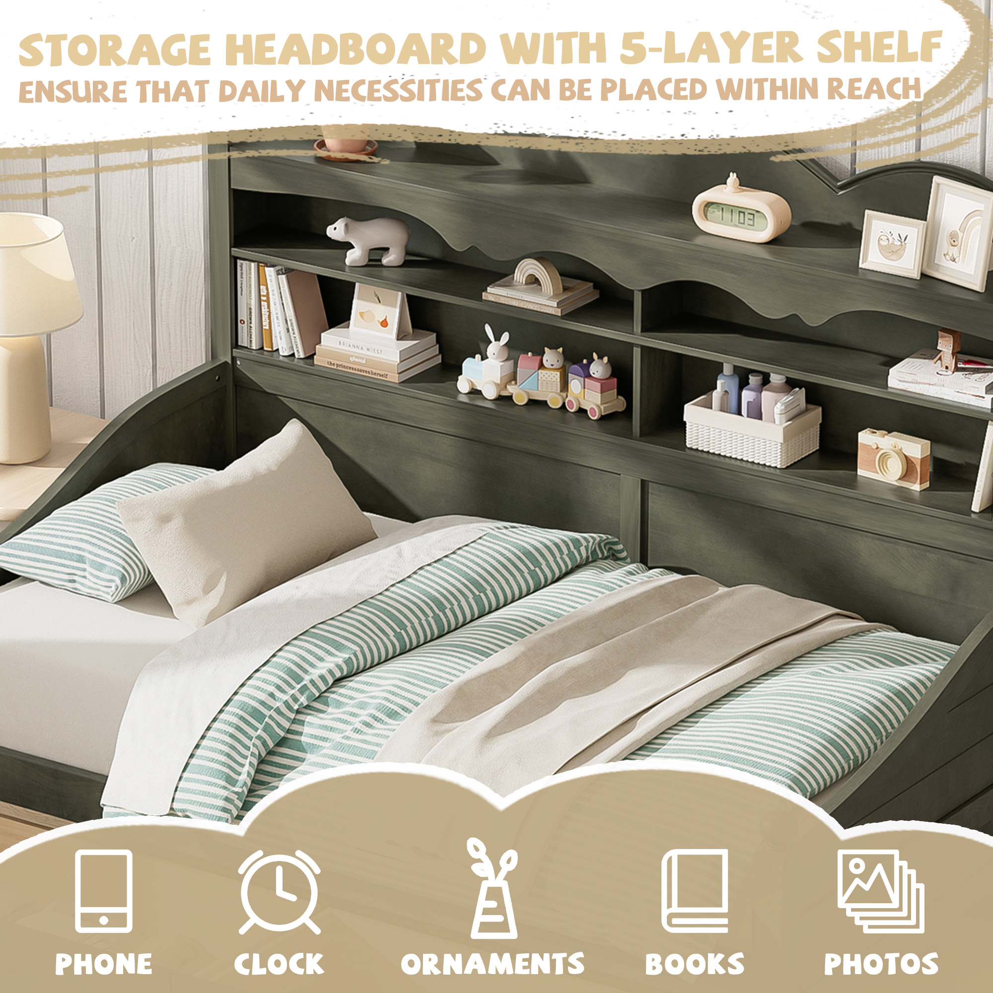 Twin Daybed with Storage Drawers, Wooden