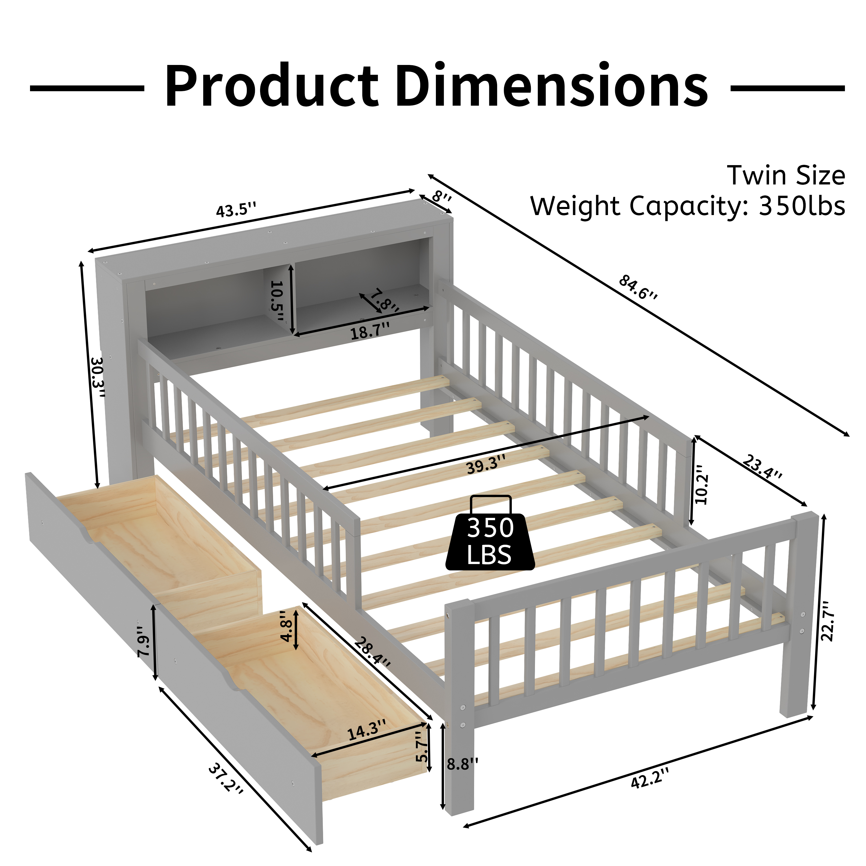 Twin Size Bed Storage Headboard