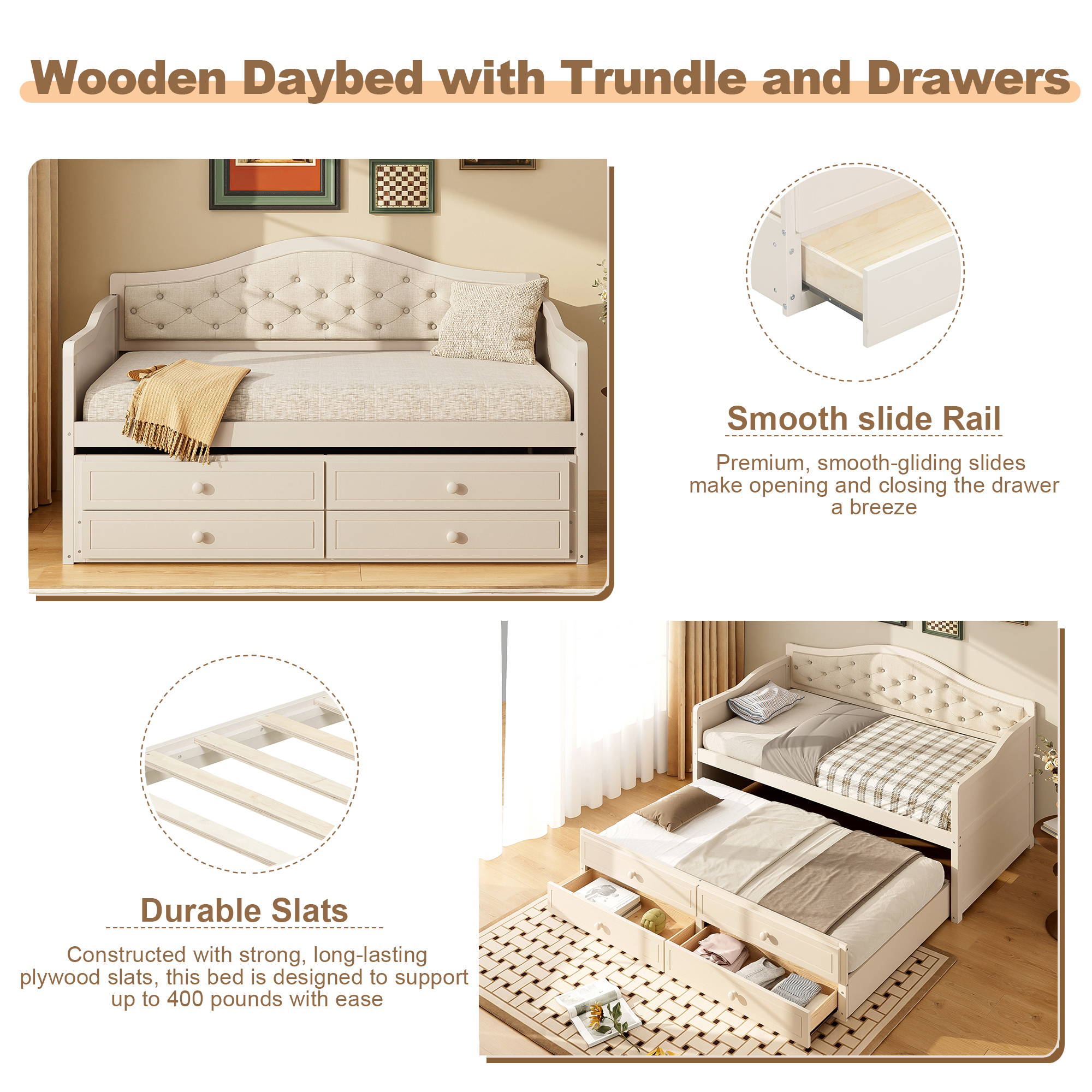 Twin Daybed With Trundle And Storage Drawers