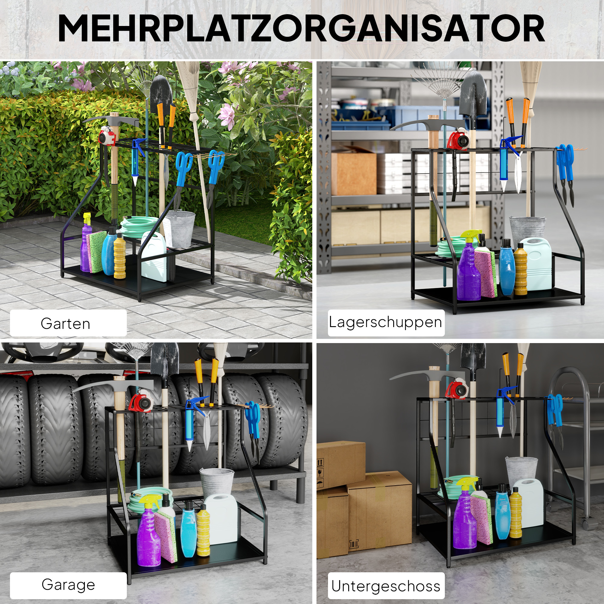 Gartengeräte Regal, 3-stufig, Metall, Orange