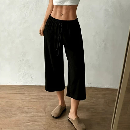 Womens SpringSummer Elegant Casual Textured Cropped Pants