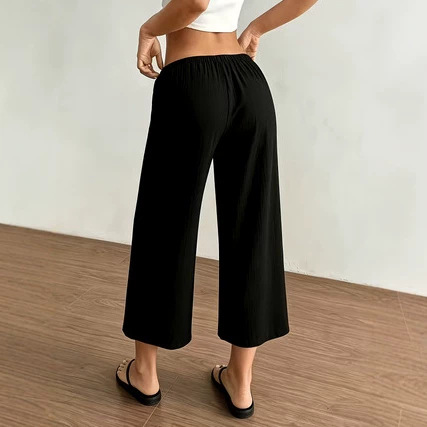 Womens SpringSummer Elegant Casual Textured Cropped Pants