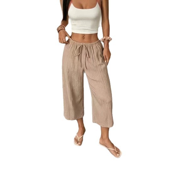 Womens SpringSummer Elegant Casual Textured Cropped Pants