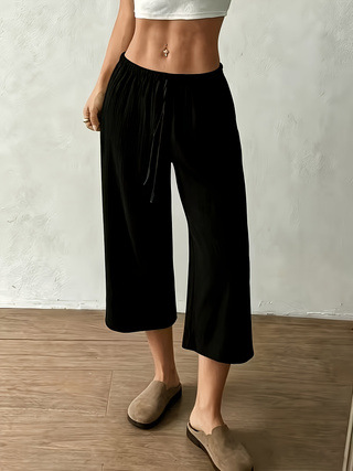 Womens SpringSummer Elegant Casual Textured Cropped Pants