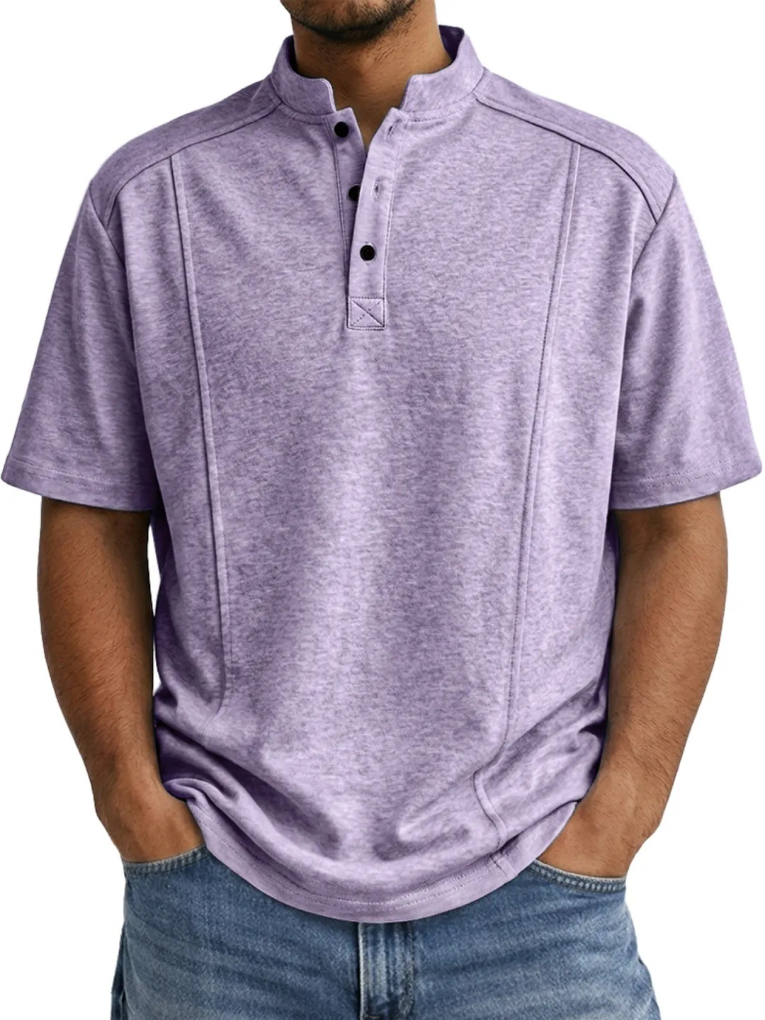 Men's Simple Knitted Henley-Neck Short-Sleeve Polo Shirt