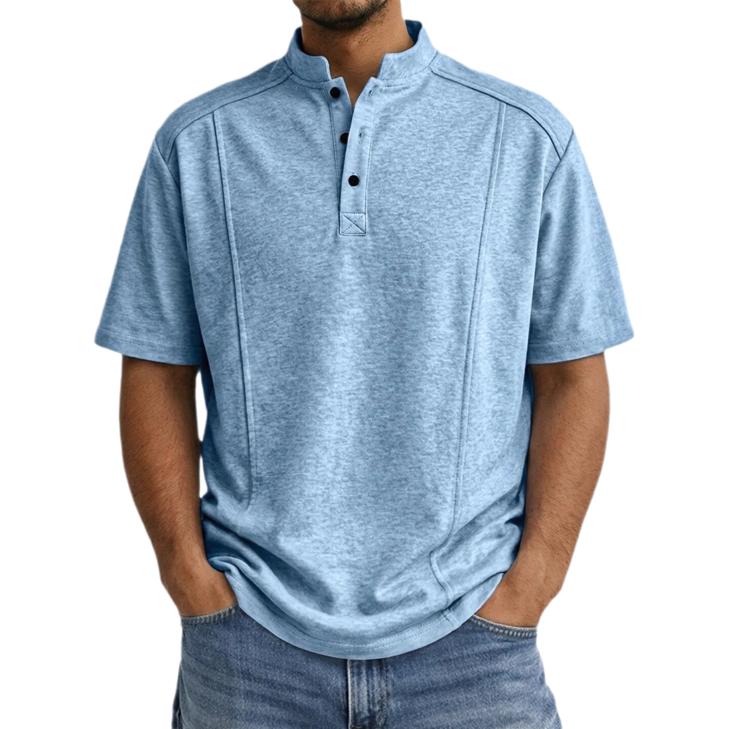 Men's Simple Knitted Henley-Neck Short-Sleeve Polo Shirt