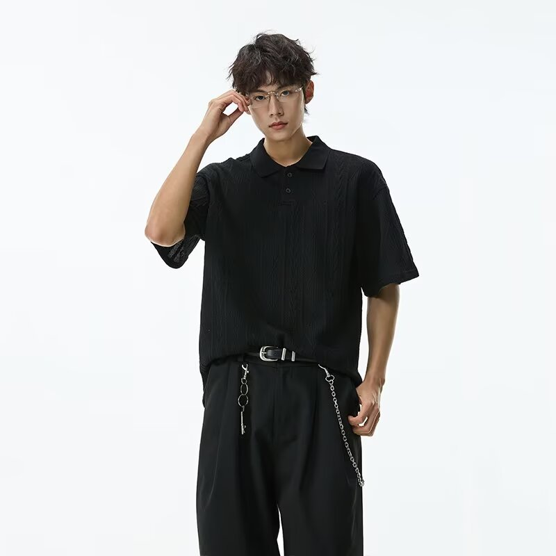 Mens Polo Shirt Lapel Short-sleeve