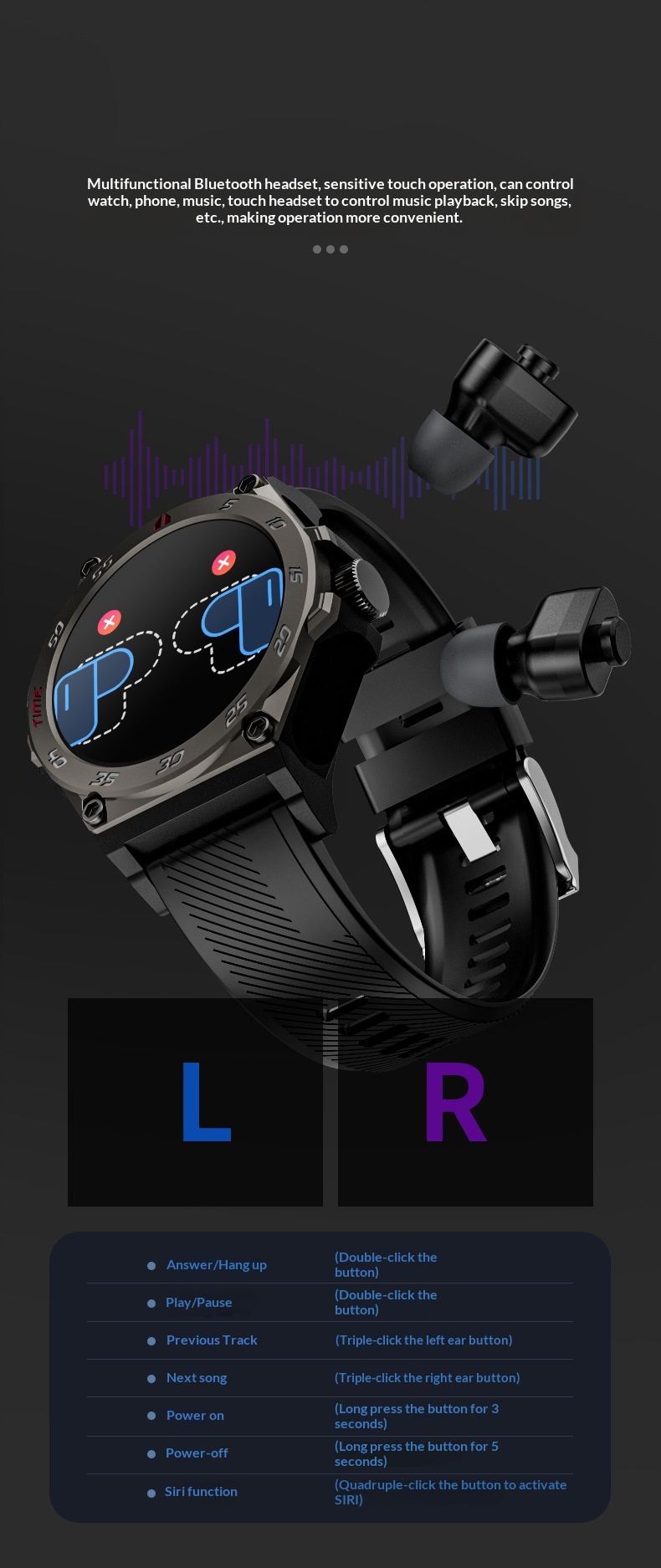 Smartwatch With Bluetooth Calling And TWS Earbuds In One