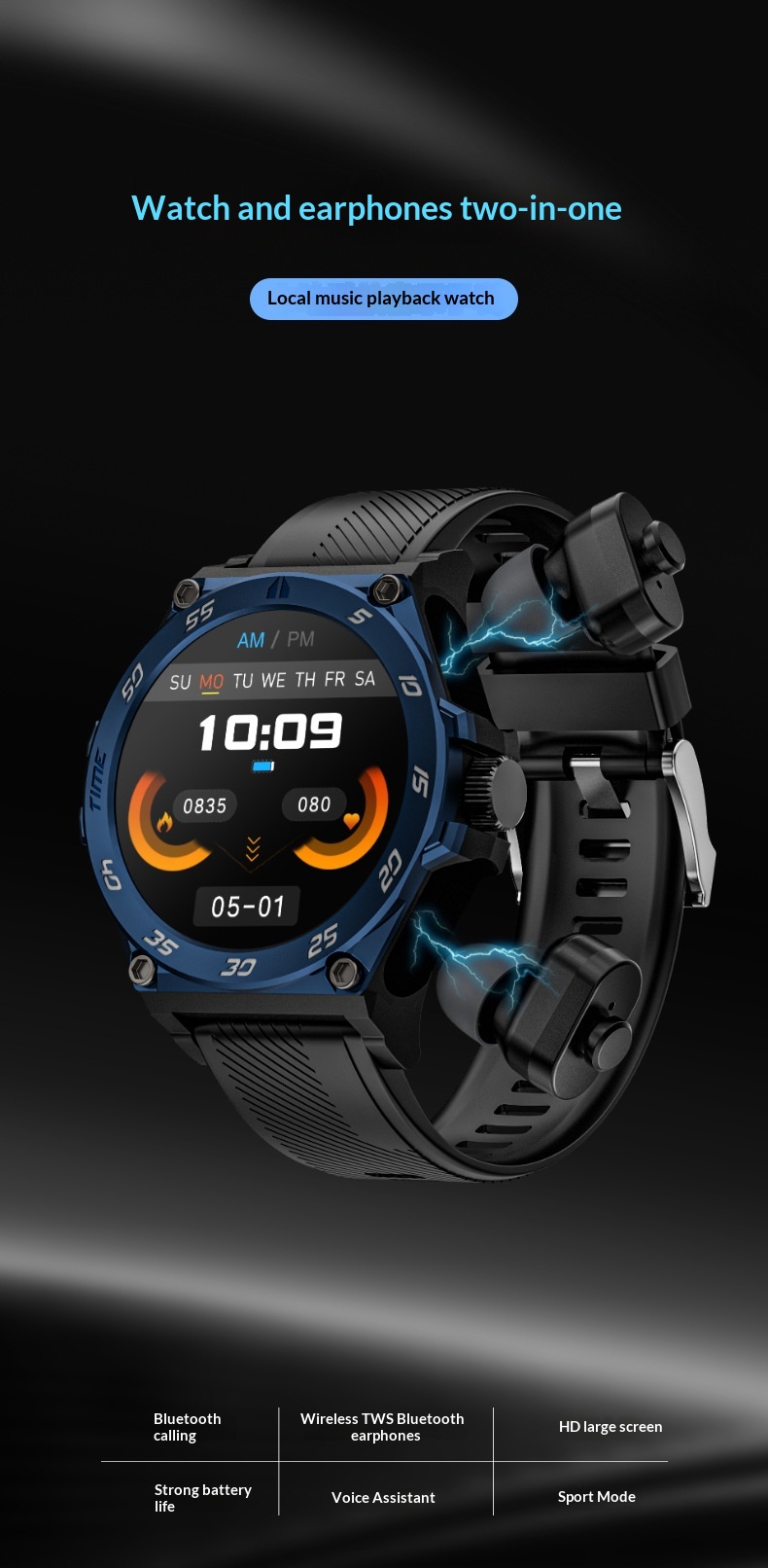 Smartwatch With Bluetooth Calling And TWS Earbuds In One