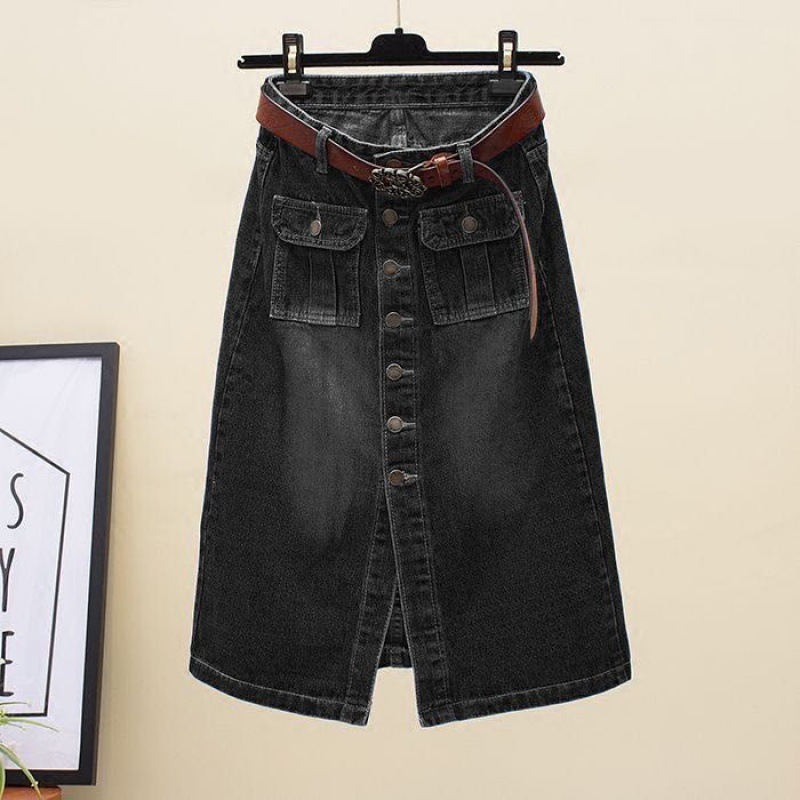 High-waisted Midi Denim Skirt