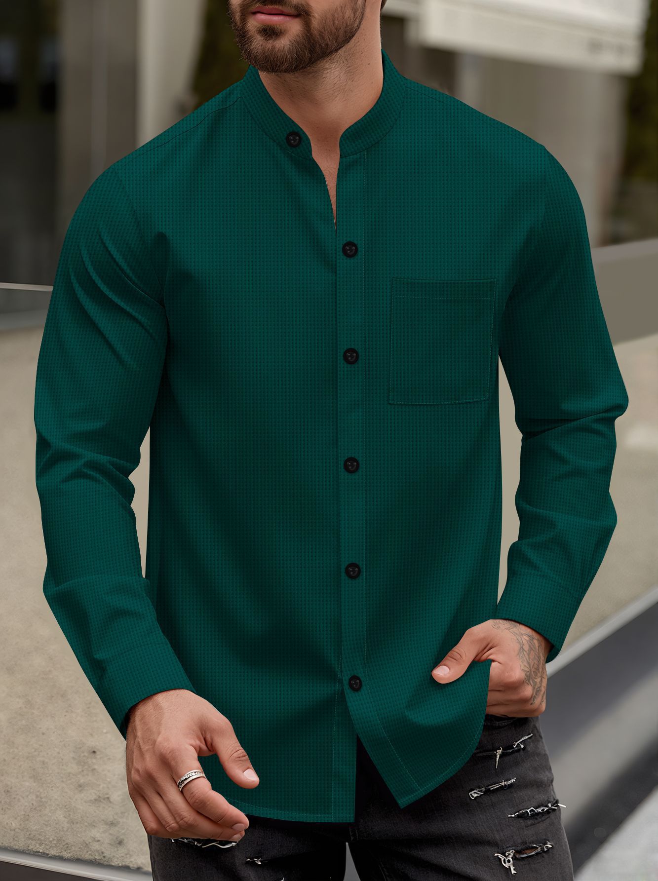 Mens Long-Sleeve Cardigan Shirt
