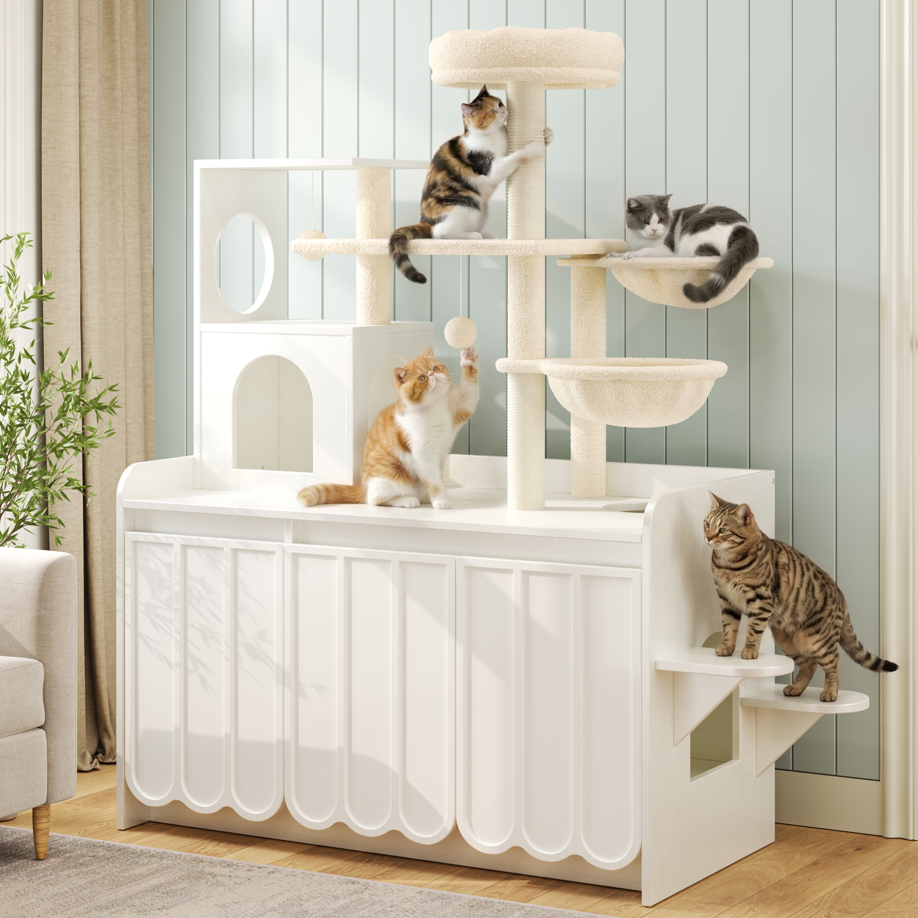 Cat Tree Condo Litter Box Enclosure