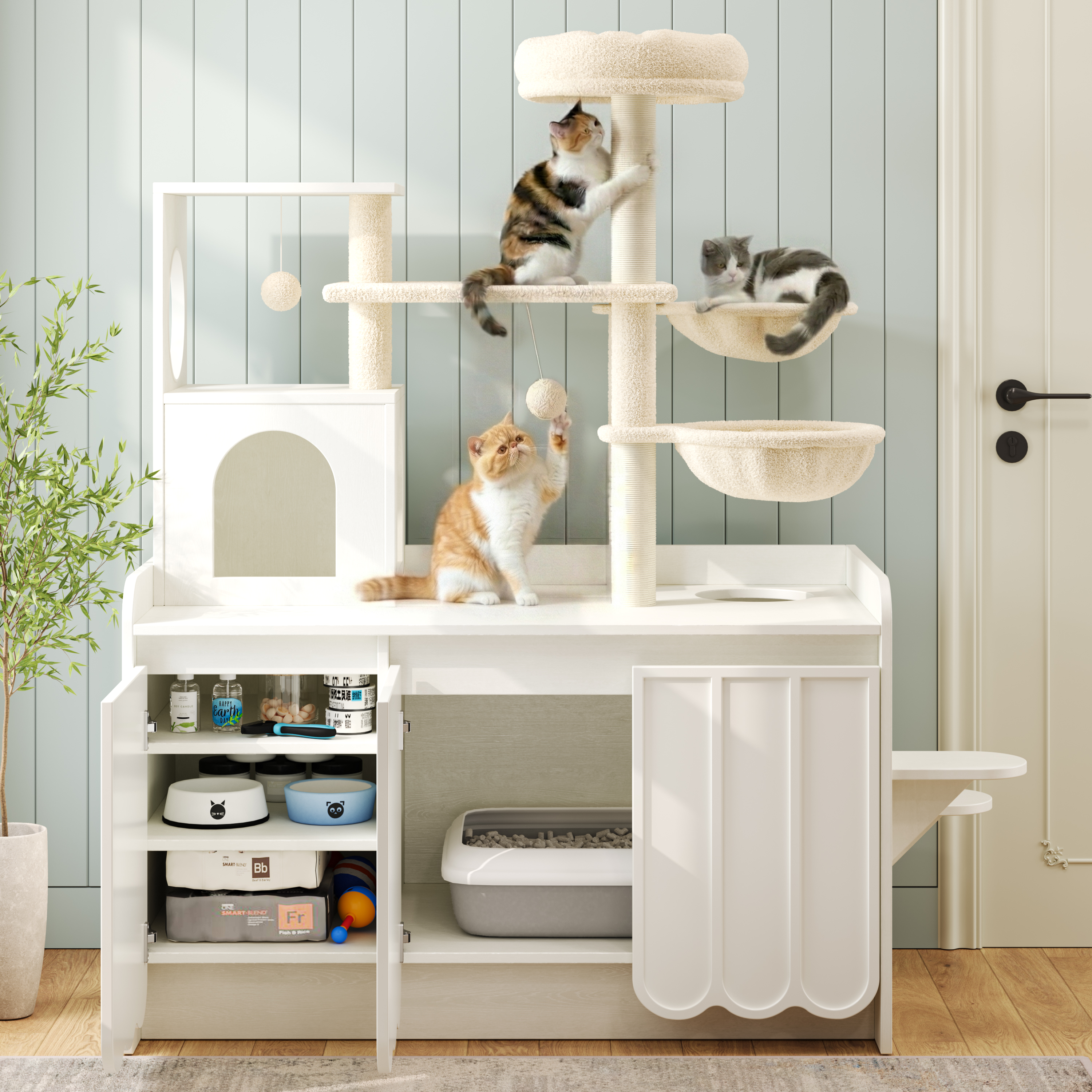 Cat Tree Condo Litter Box Enclosure