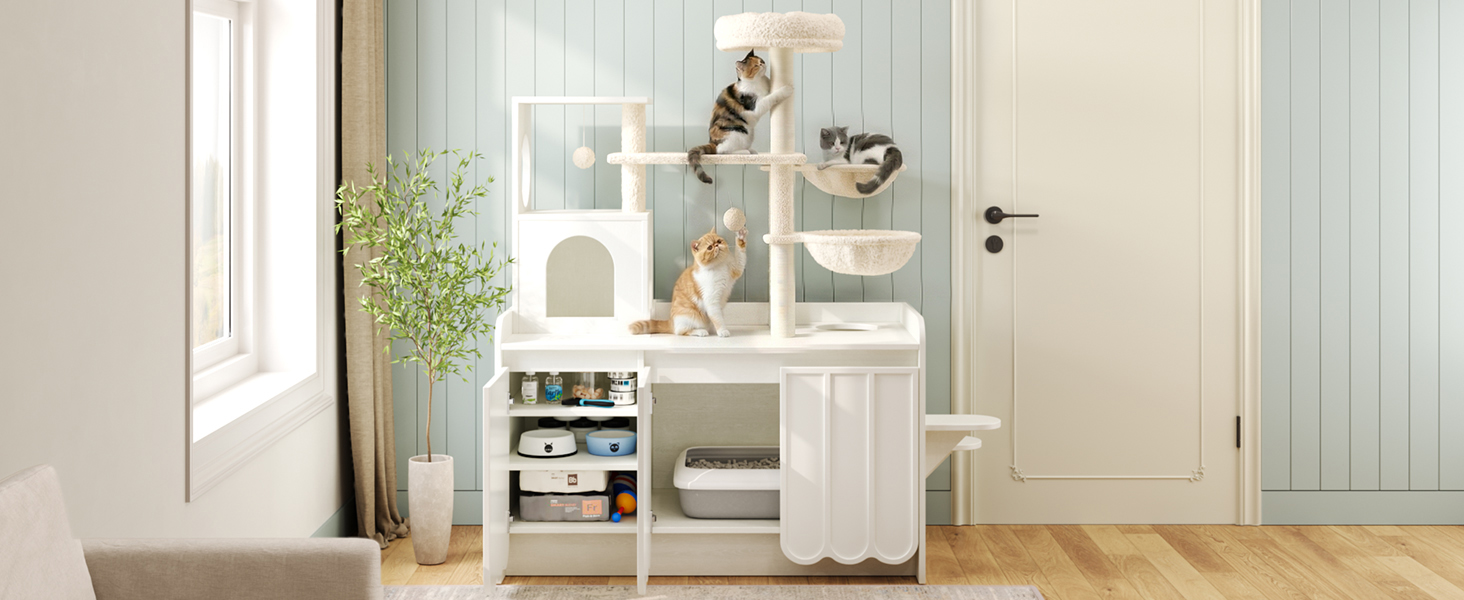 Cat Tree Condo Litter Box Enclosure