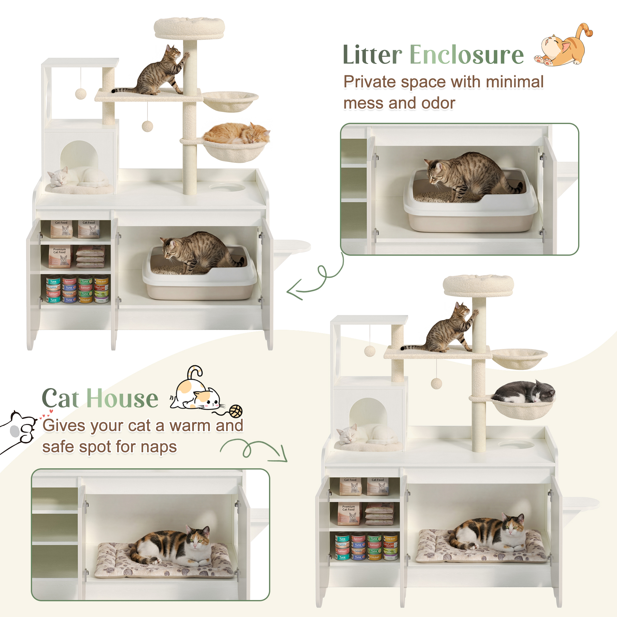 Cat Tree Condo Litter Box Enclosure