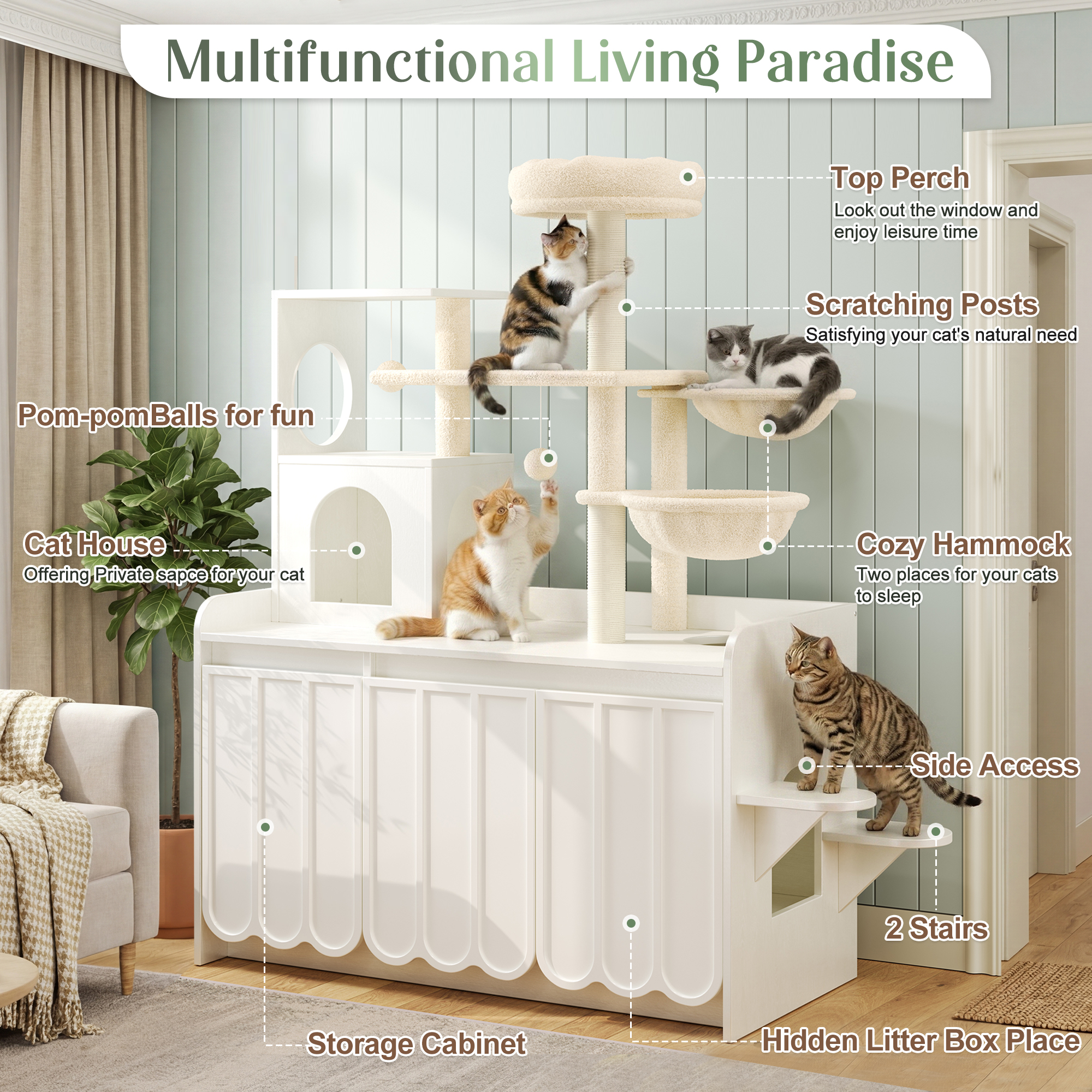 Cat Tree Condo Litter Box Enclosure