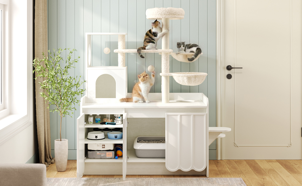 Cat Tree Condo Litter Box Enclosure