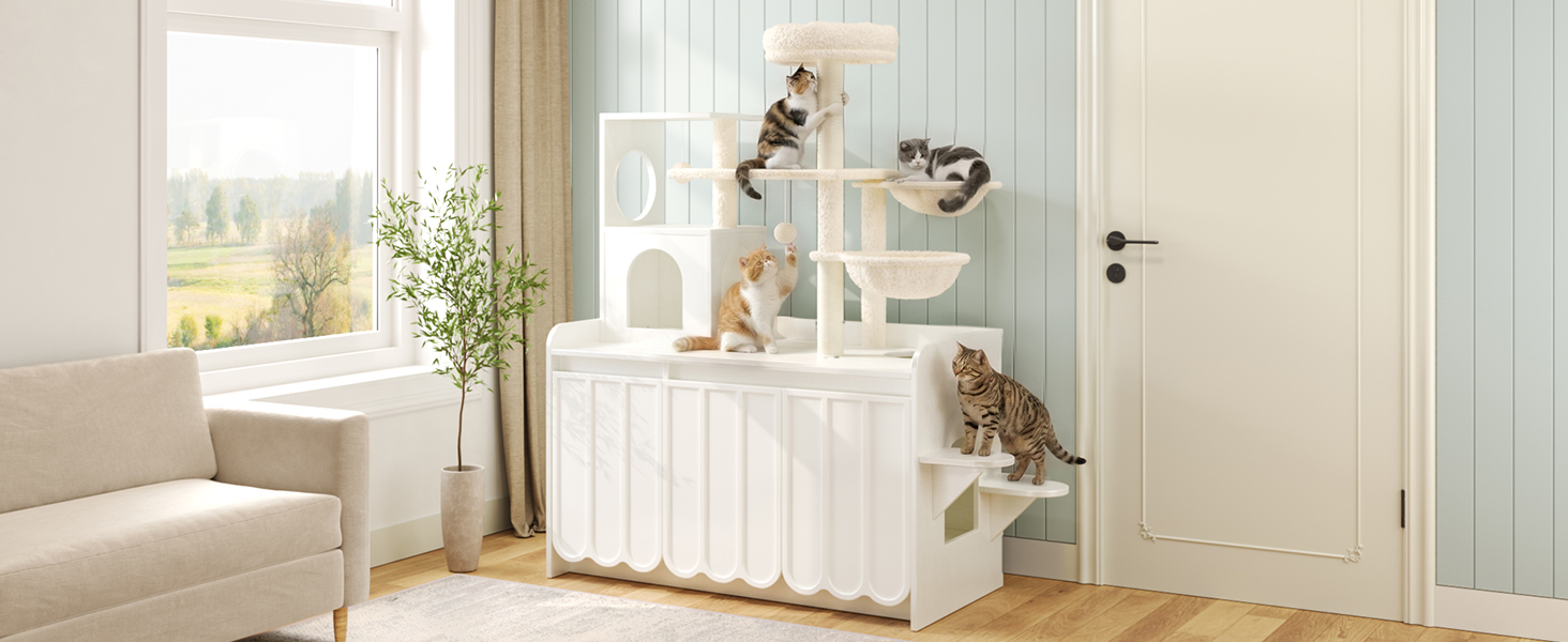 Cat Tree Condo Litter Box Enclosure