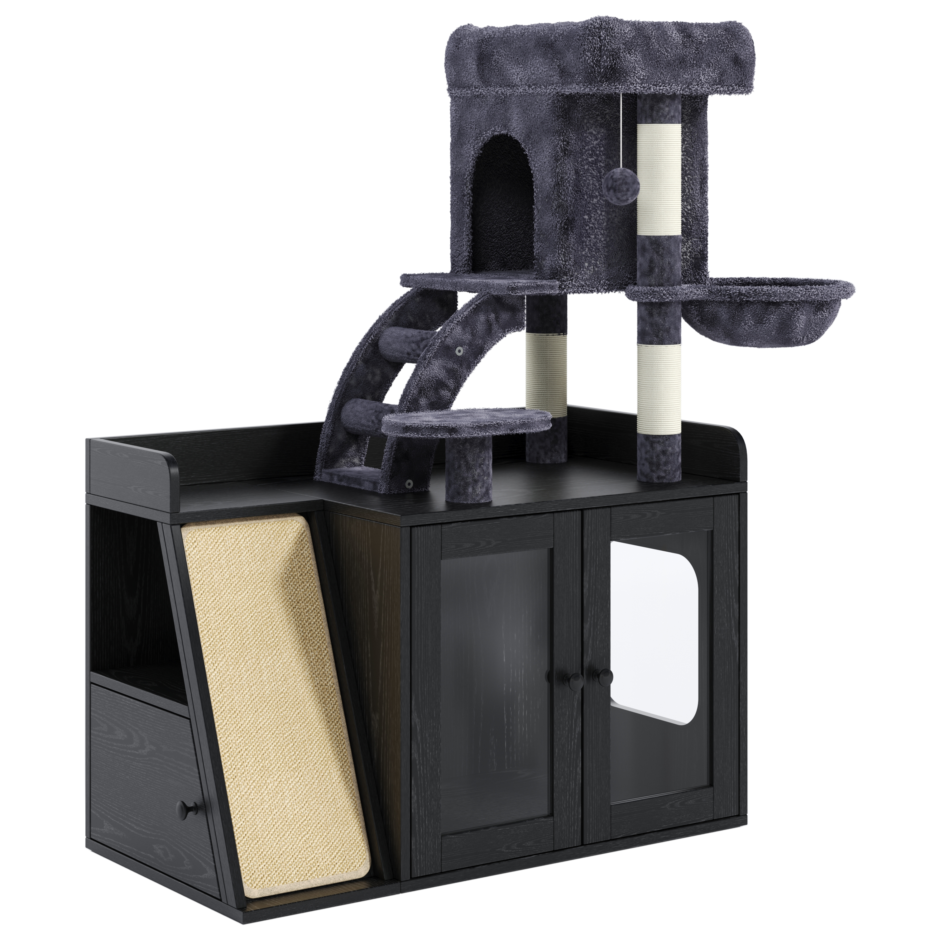 Litter Box Enclosure with Cat Tree and LED Light
