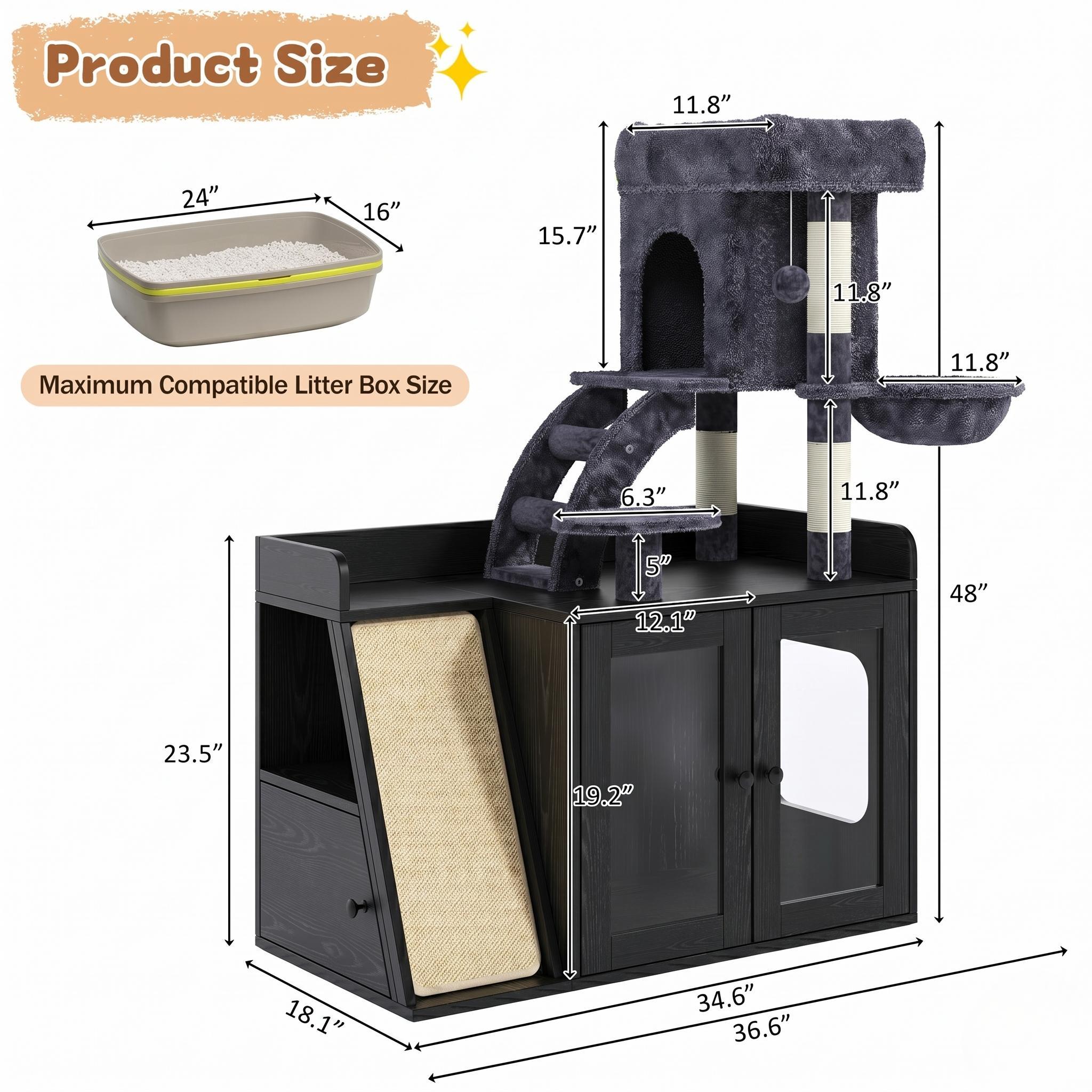 Litter Box Enclosure with Cat Tree and LED Light