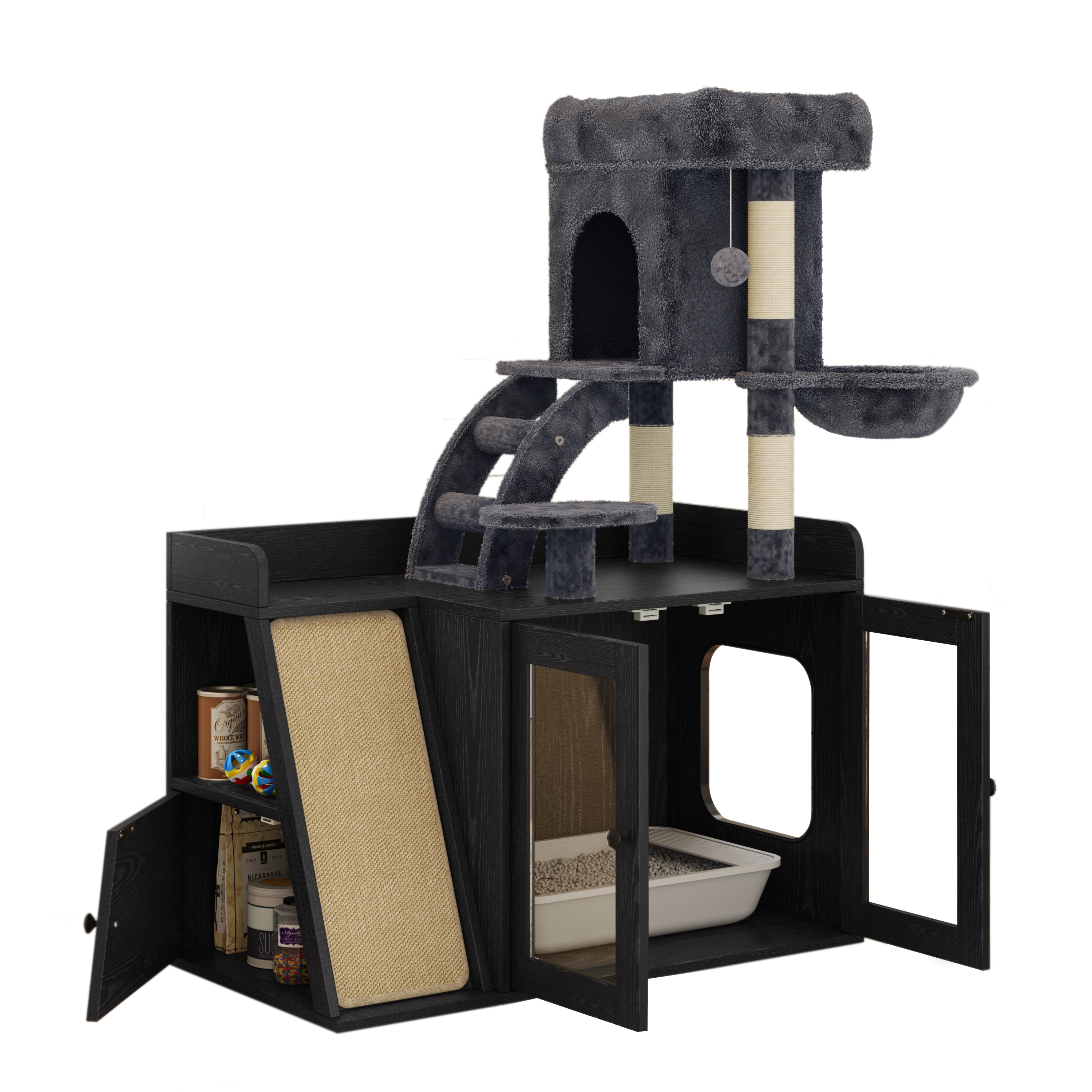 Litter Box Enclosure with Cat Tree and LED Light
