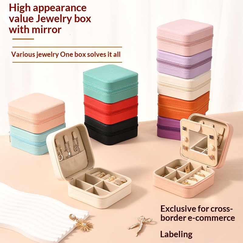 Portable Mirror Jewelry Mini Storage Box