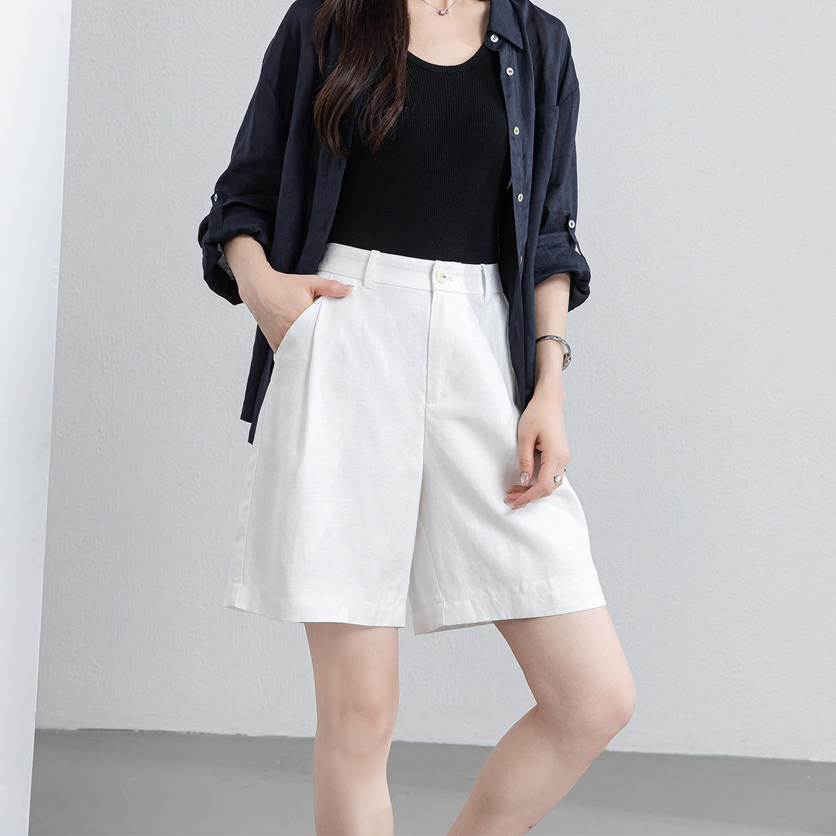 Tencel Linen Shorts Summer White