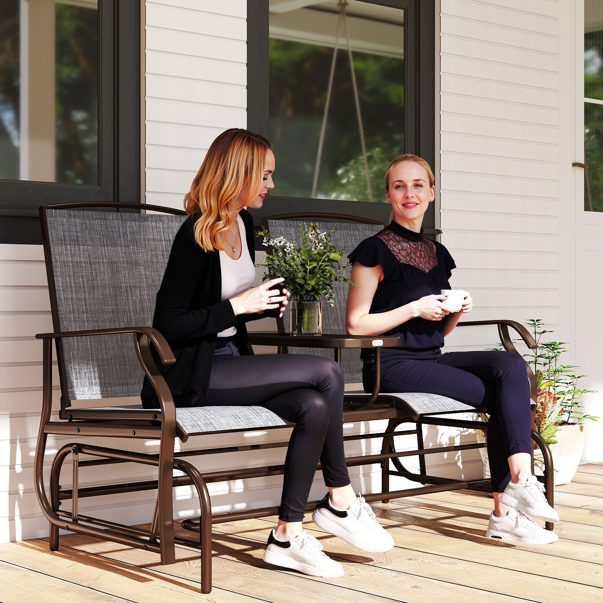 Gartenbank, 2-Sitzer Schaukelstuhl Mit Tisch
