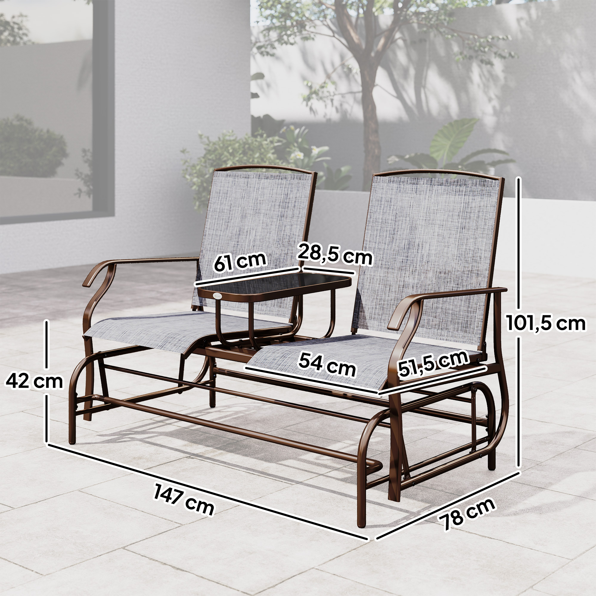 Gartenbank, 2-Sitzer Schaukelstuhl Mit Tisch