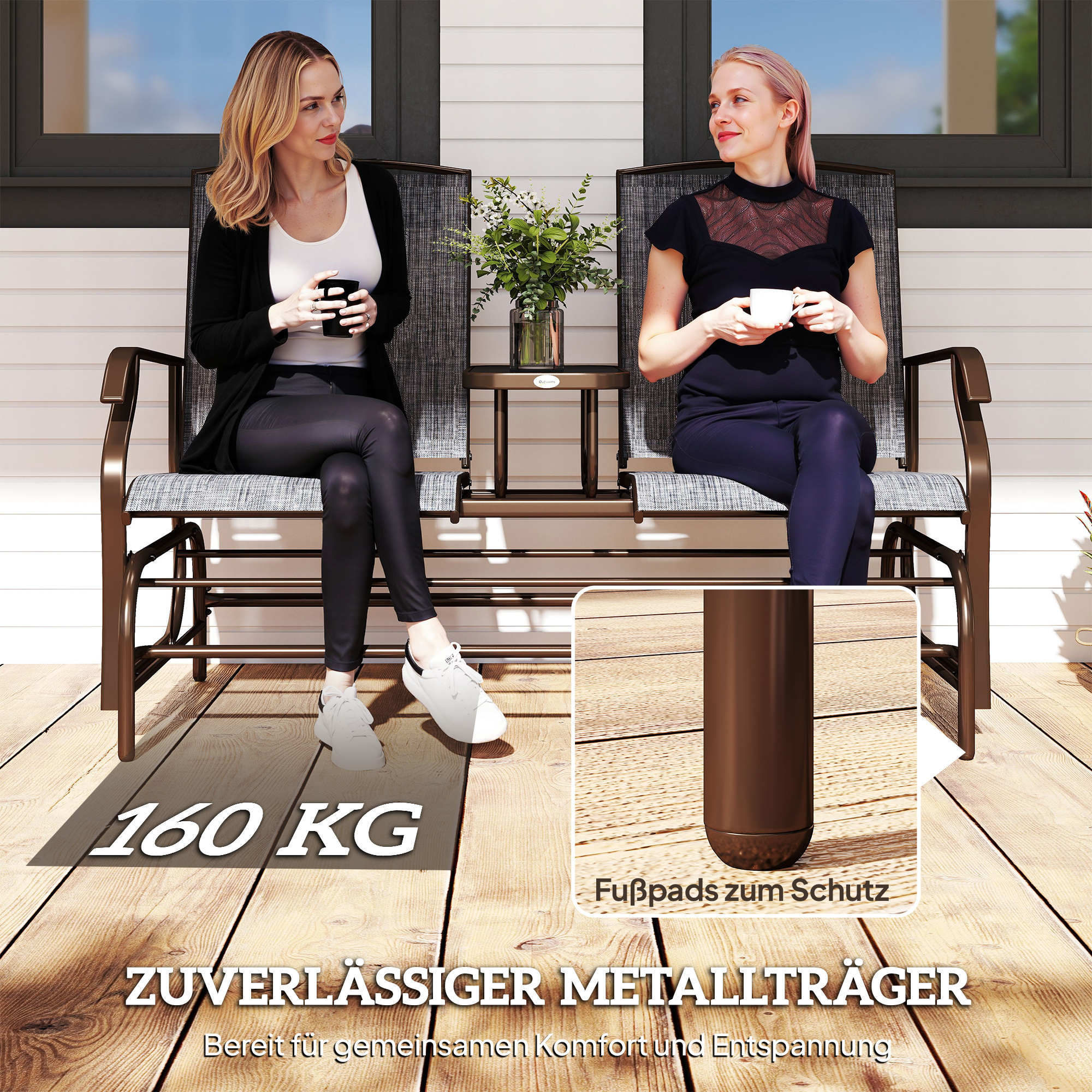 Gartenbank, 2-Sitzer Schaukelstuhl Mit Tisch