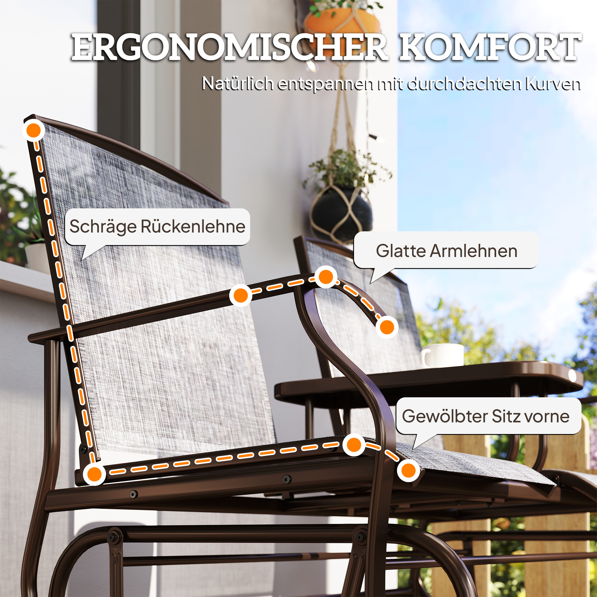 Gartenbank, 2-Sitzer Schaukelstuhl Mit Tisch