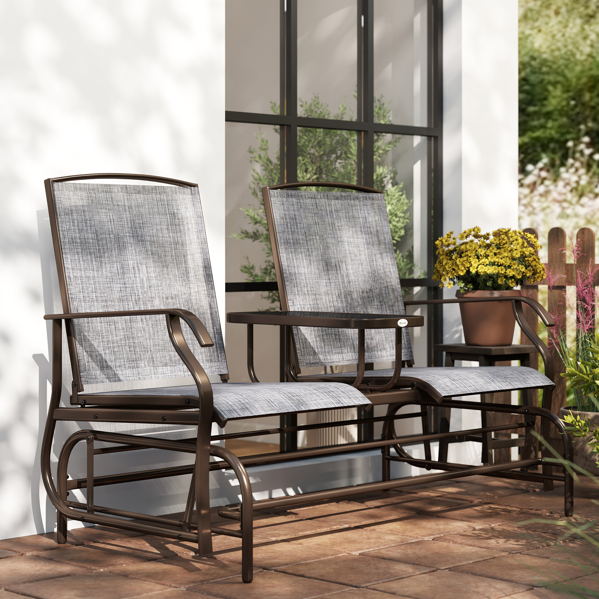 Gartenbank, 2-Sitzer Schaukelstuhl Mit Tisch