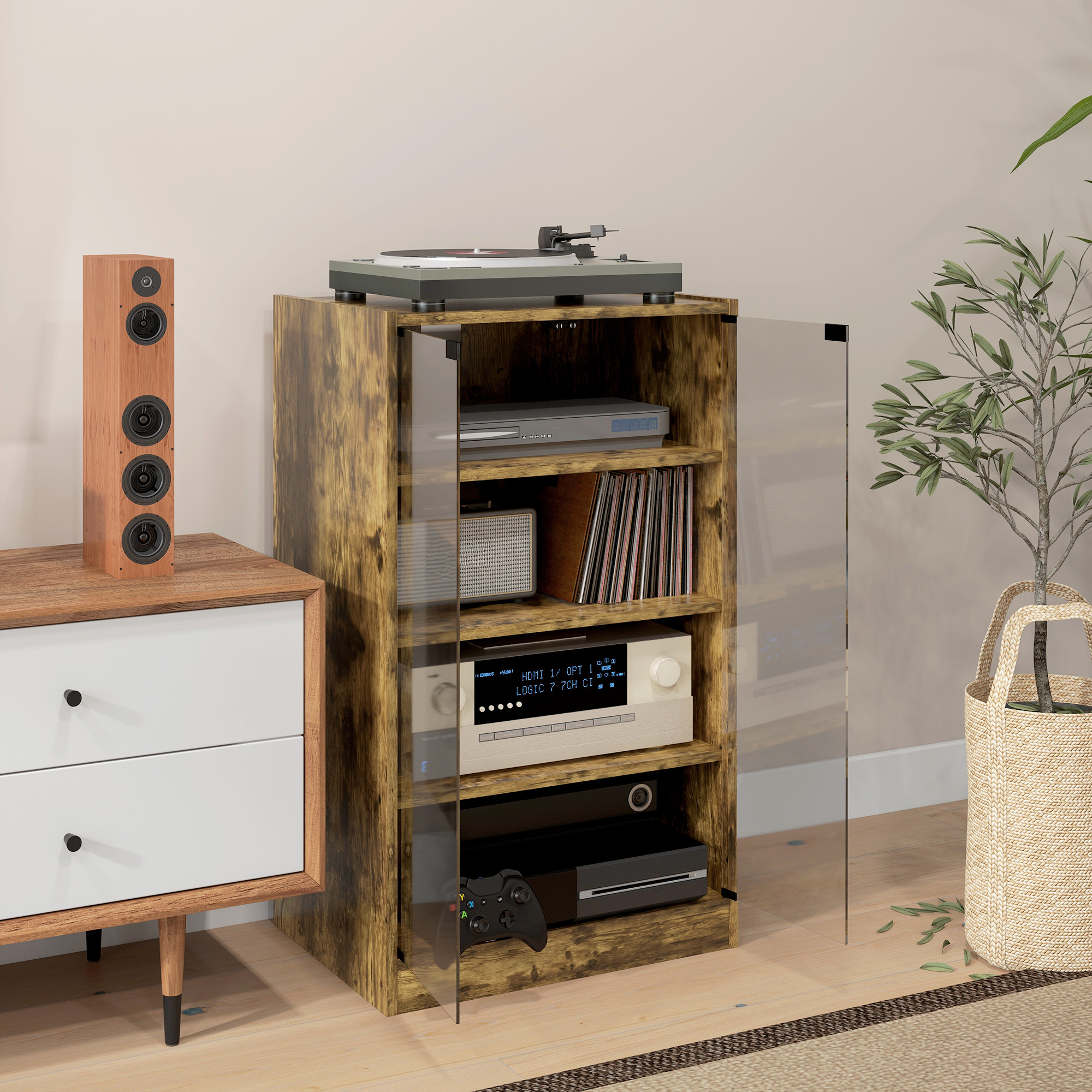 5-Tier Media Cabinet Rustic Brown