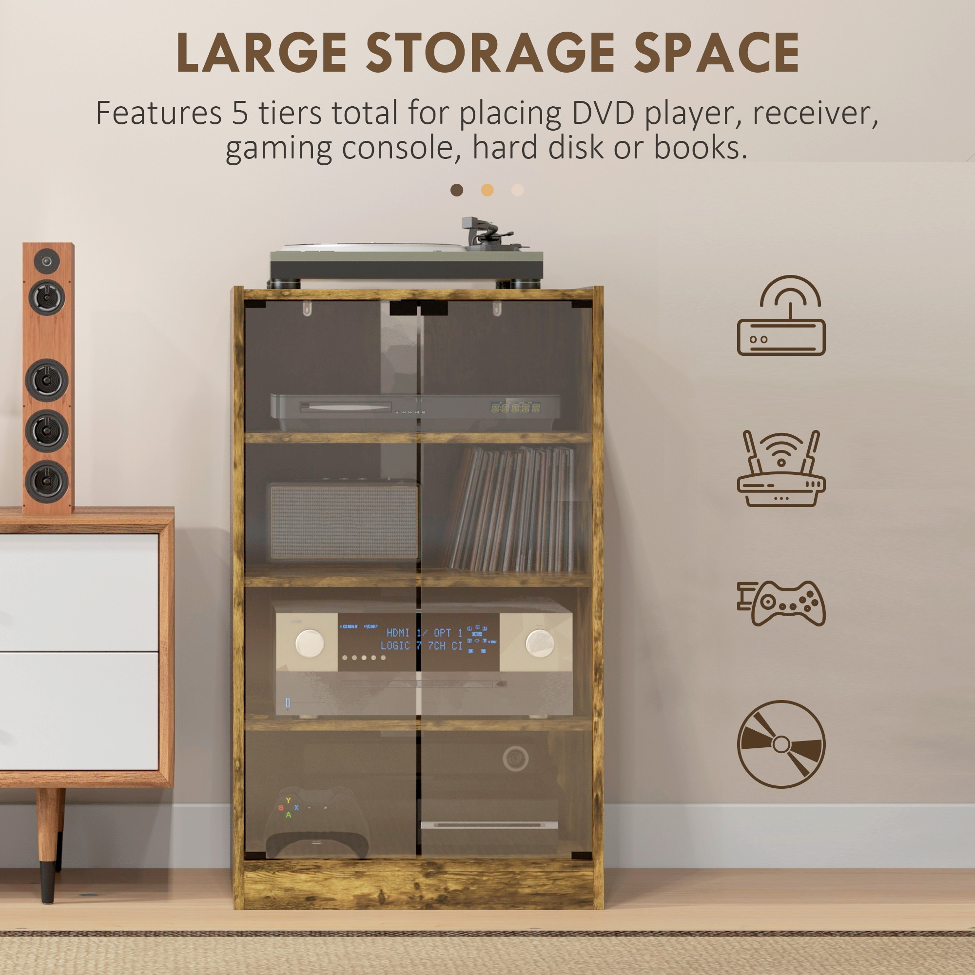 5-Tier Media Cabinet Rustic Brown