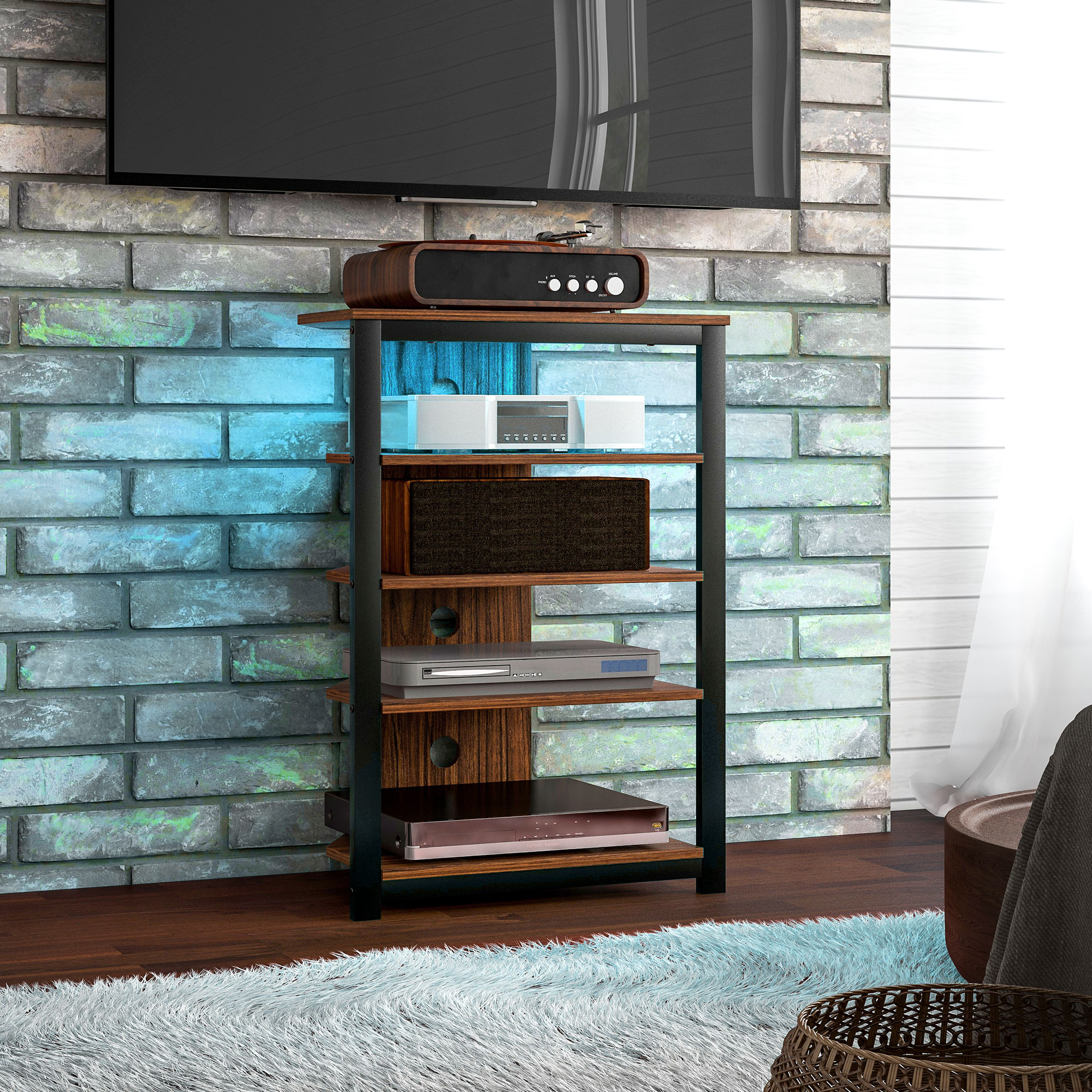 4-Tier Corner TV Stand With LED Lights