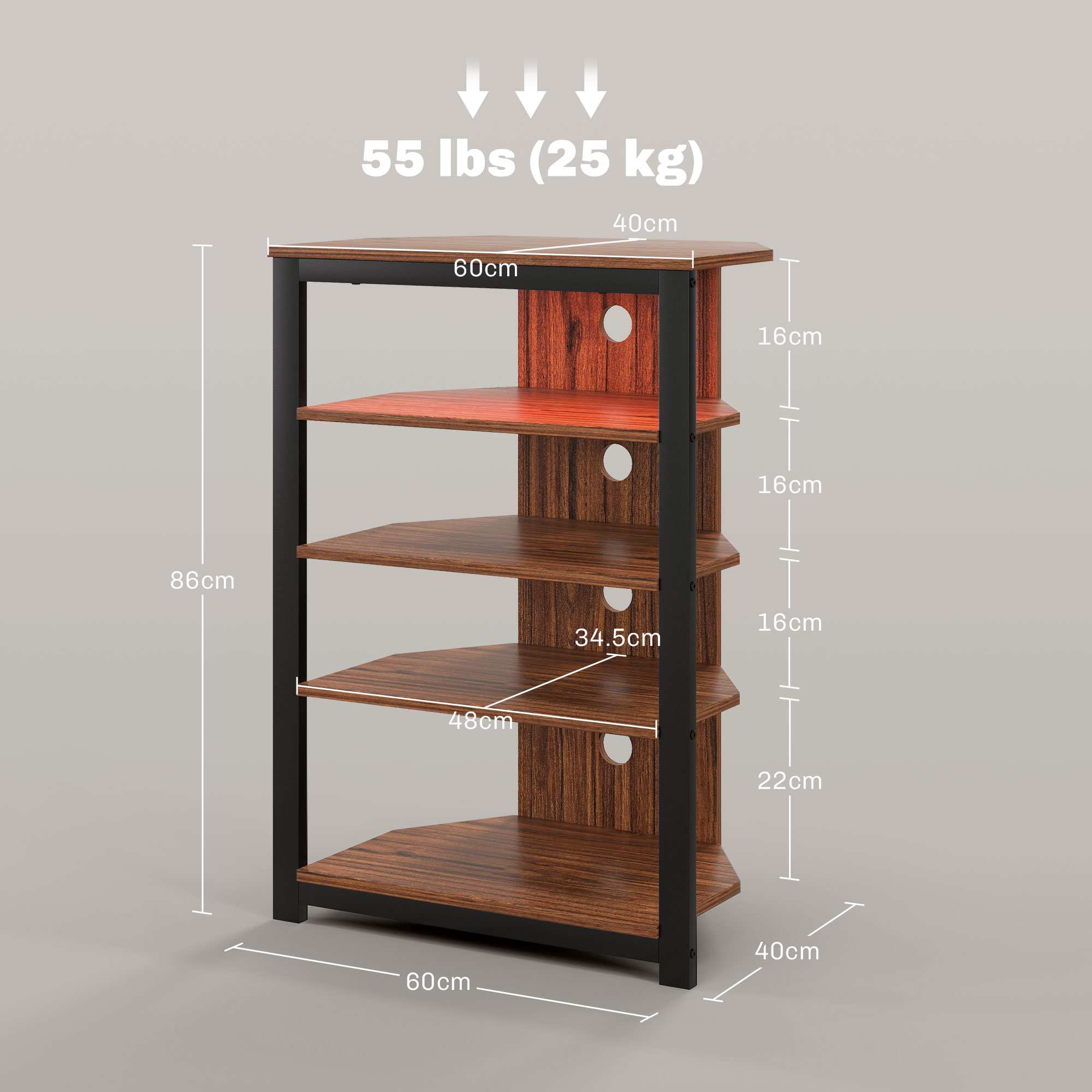 4-Tier Corner TV Stand With LED Lights