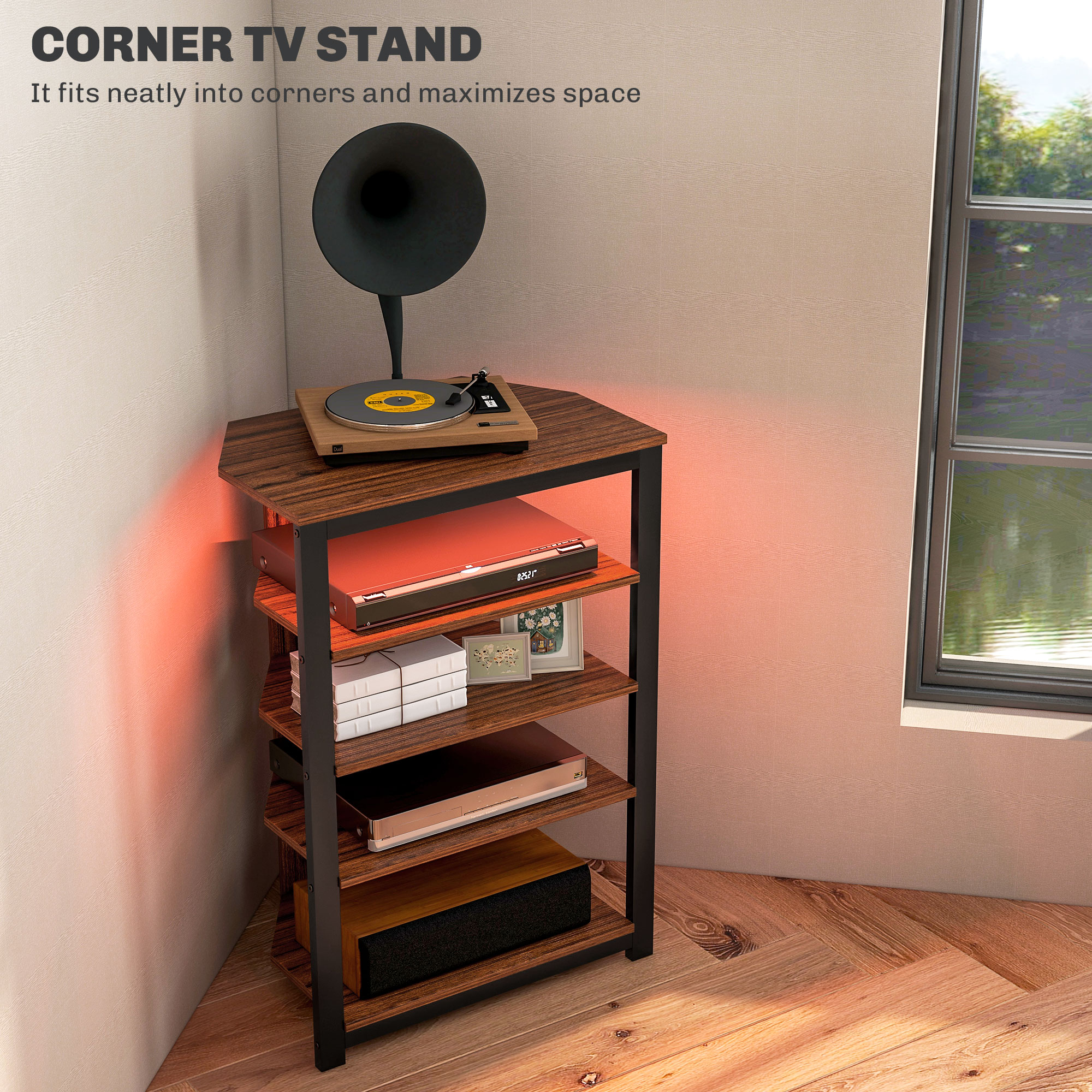 4-Tier Corner TV Stand With LED Lights