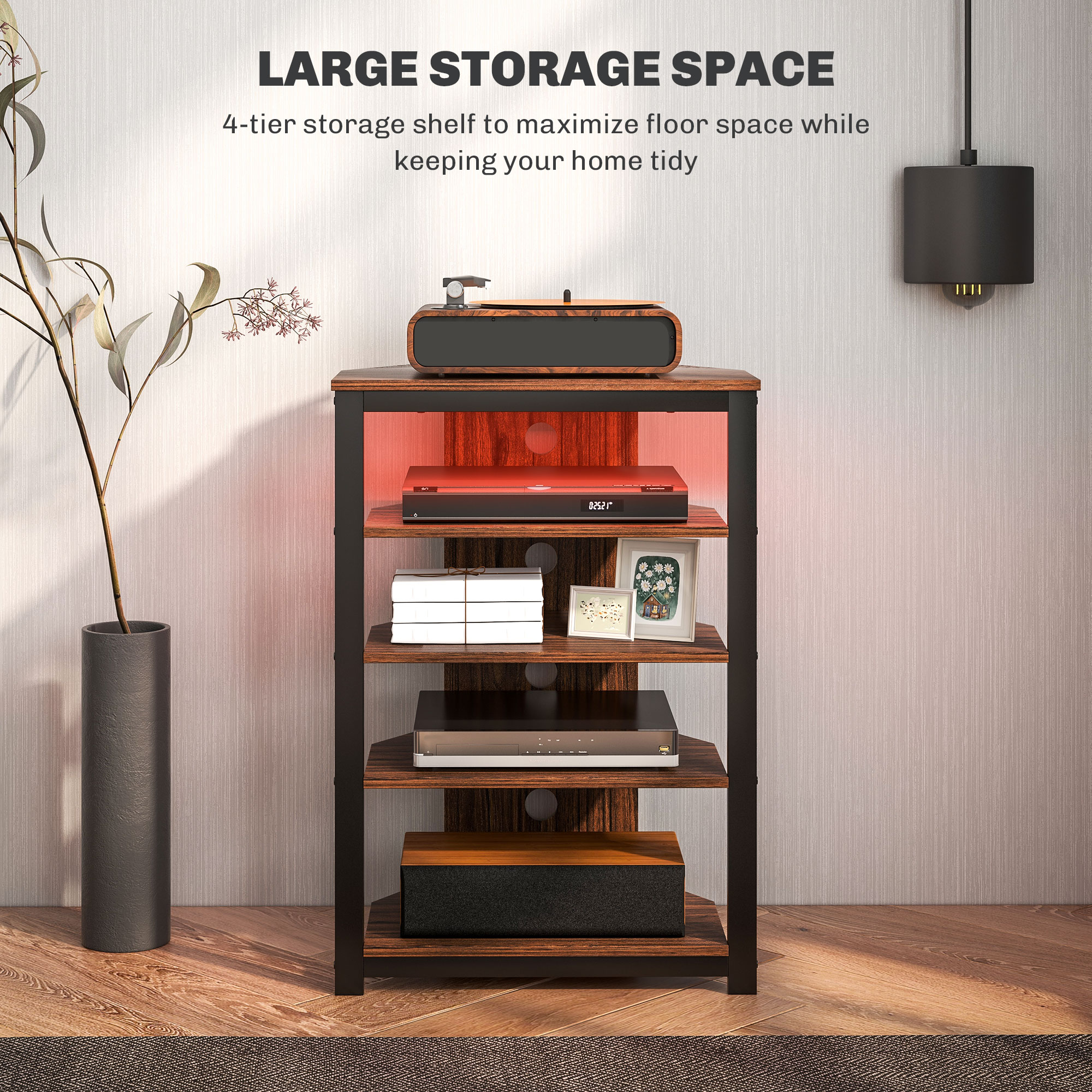 4-Tier Corner TV Stand With LED Lights