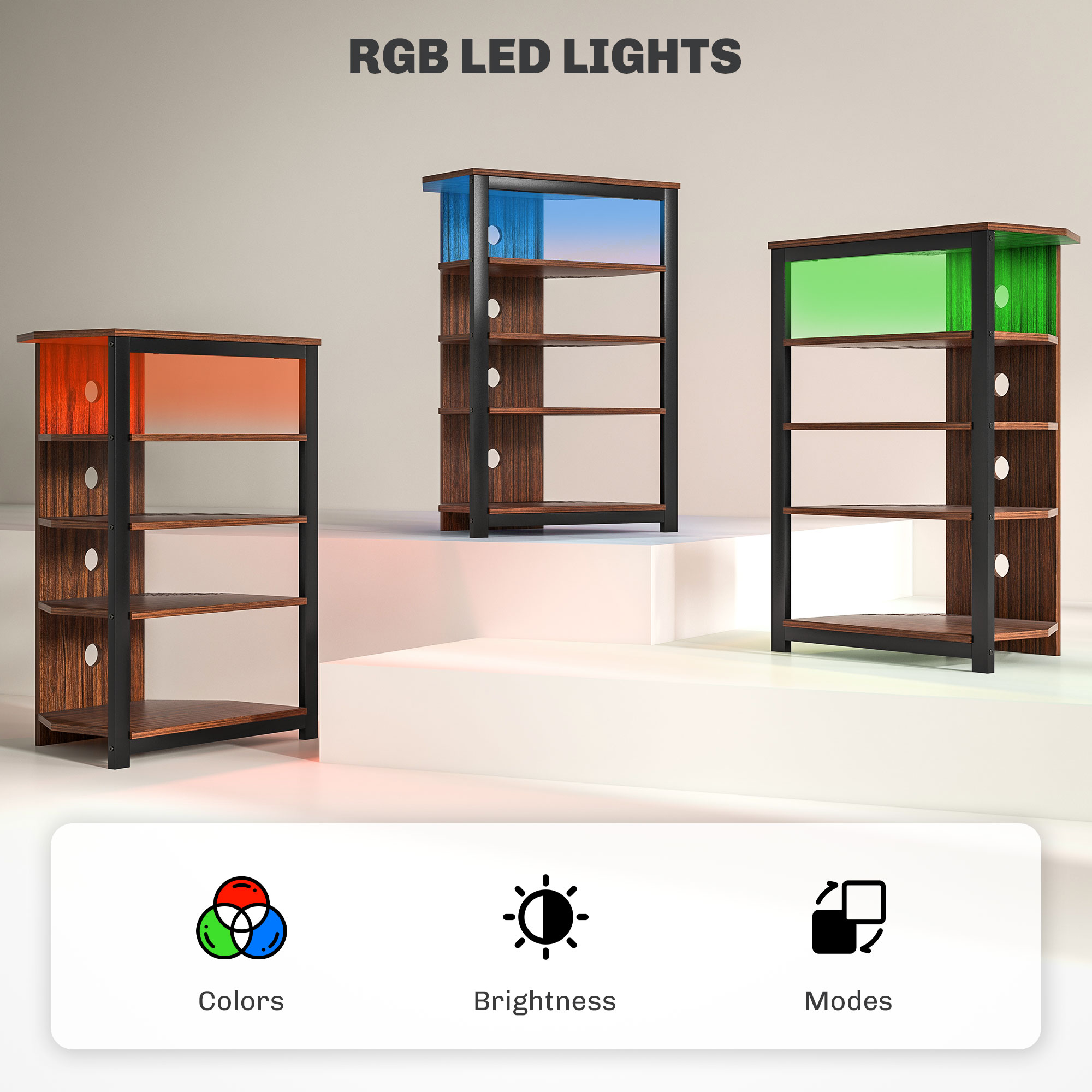 4-Tier Corner TV Stand With LED Lights