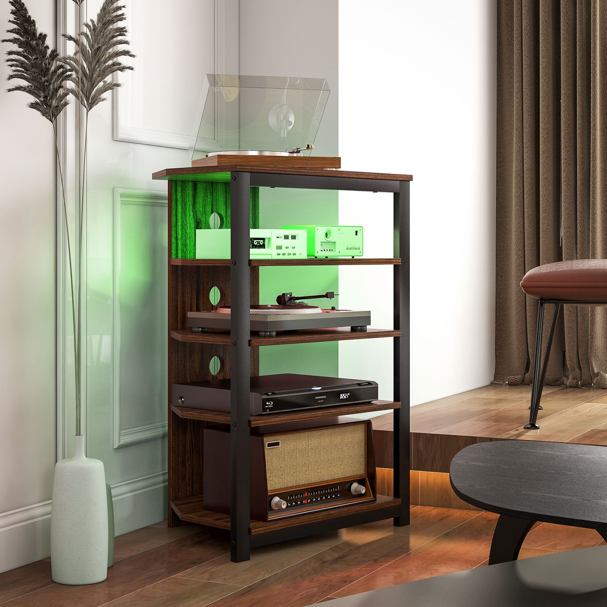 4-Tier Corner TV Stand With LED Lights