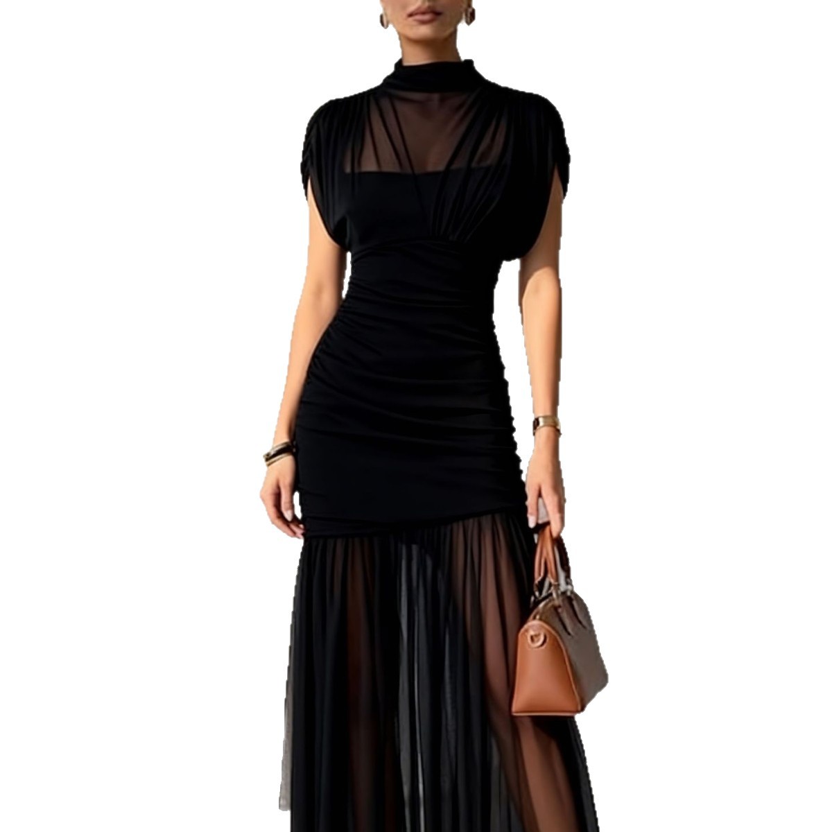 Womens Solid-color Mesh Dress