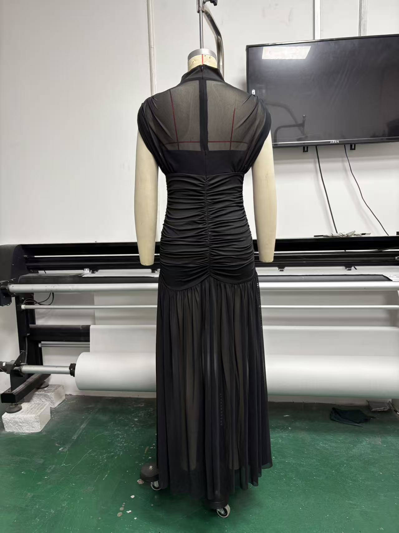 Womens Solid-color Mesh Dress