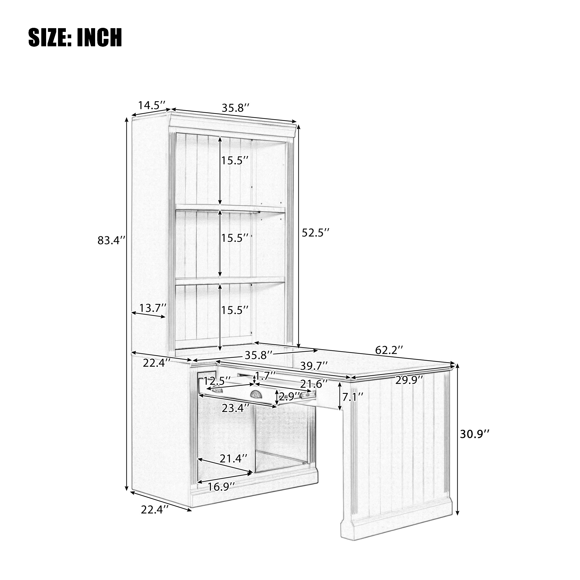 Bookshelf Writing Desk Modern