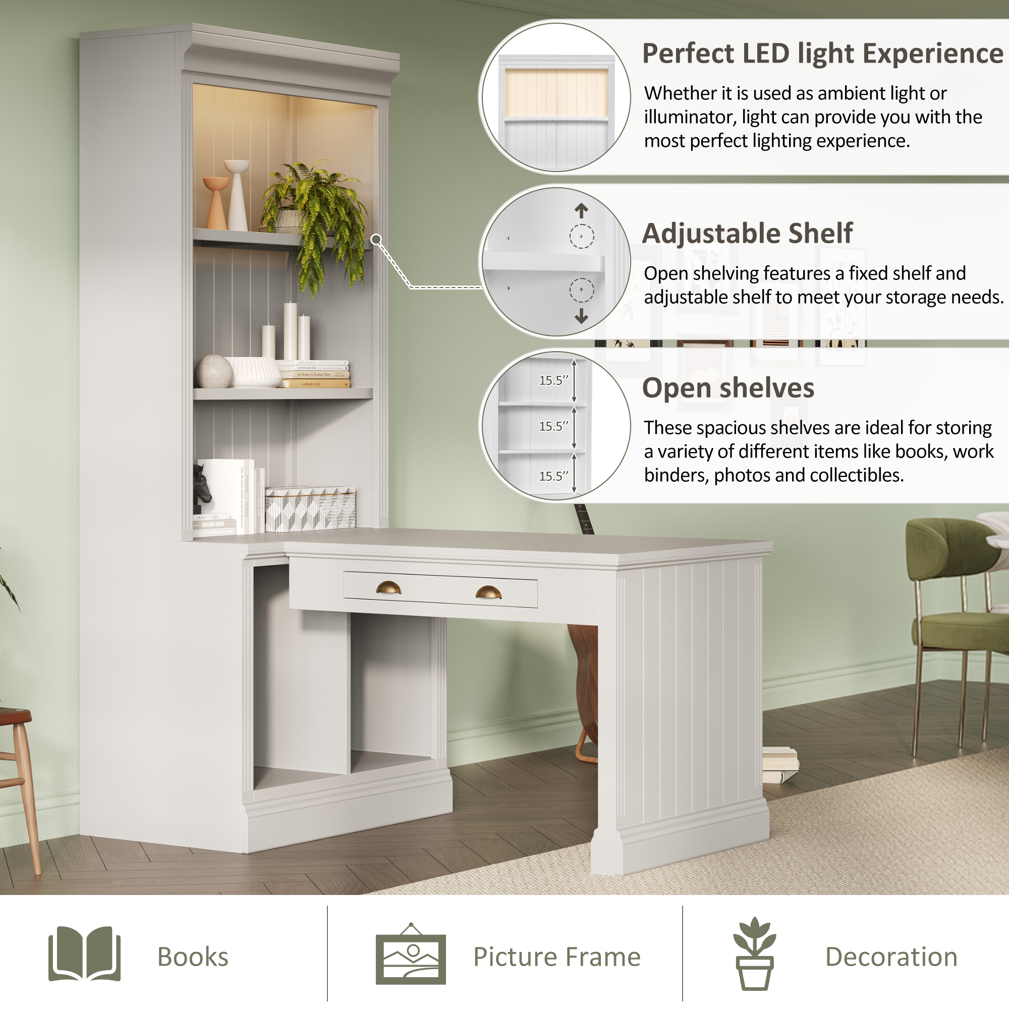 Bookshelf Writing Desk Modern