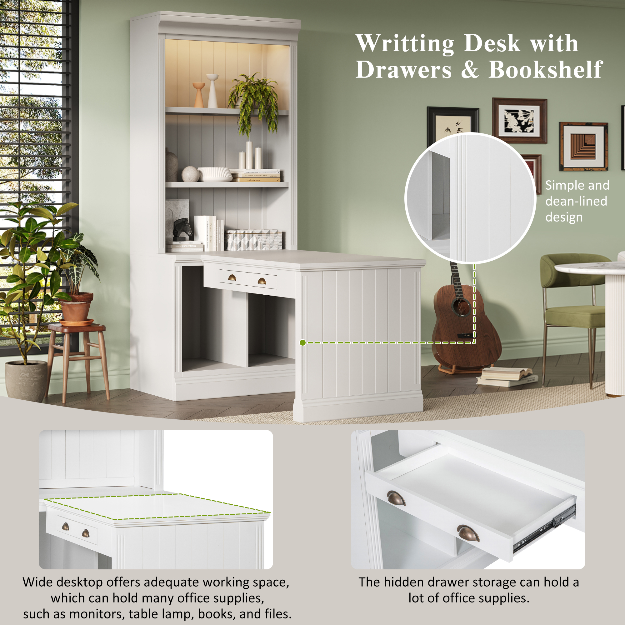 Bookshelf Writing Desk Modern