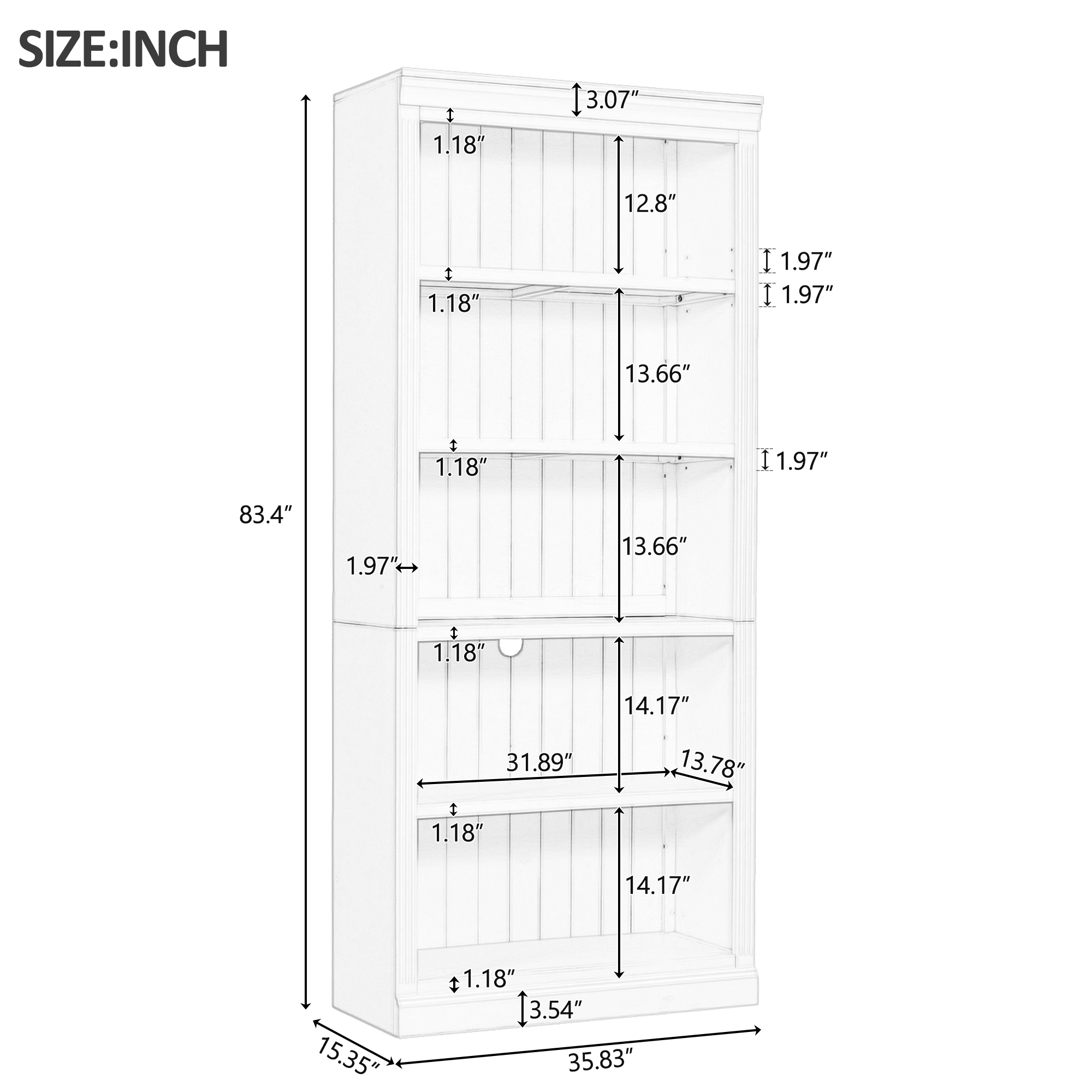 Wood Bookcase with Light Strip, 5-Tier and Adjustable