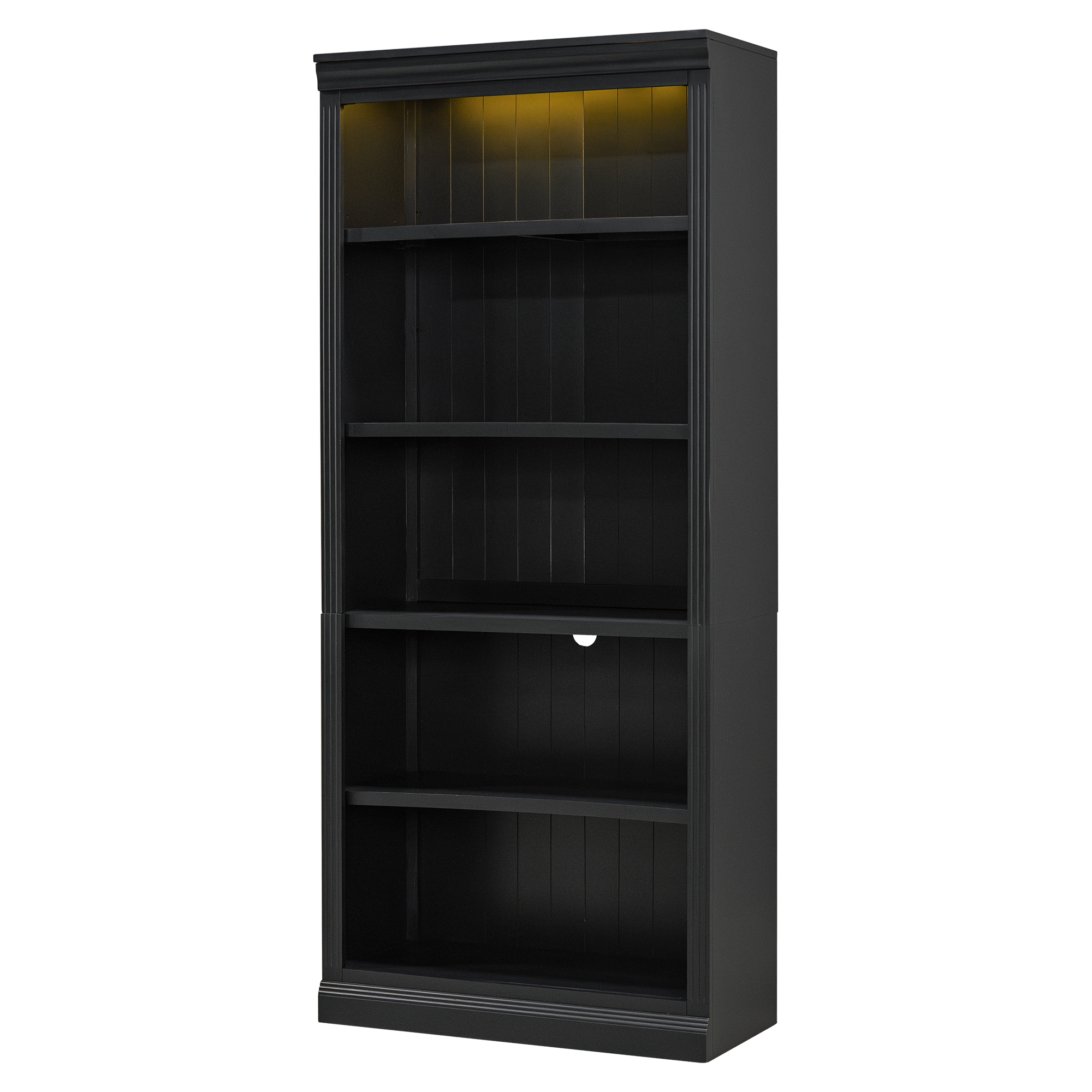 Wood Bookcase with Light Strip, 5-Tier and Adjustable