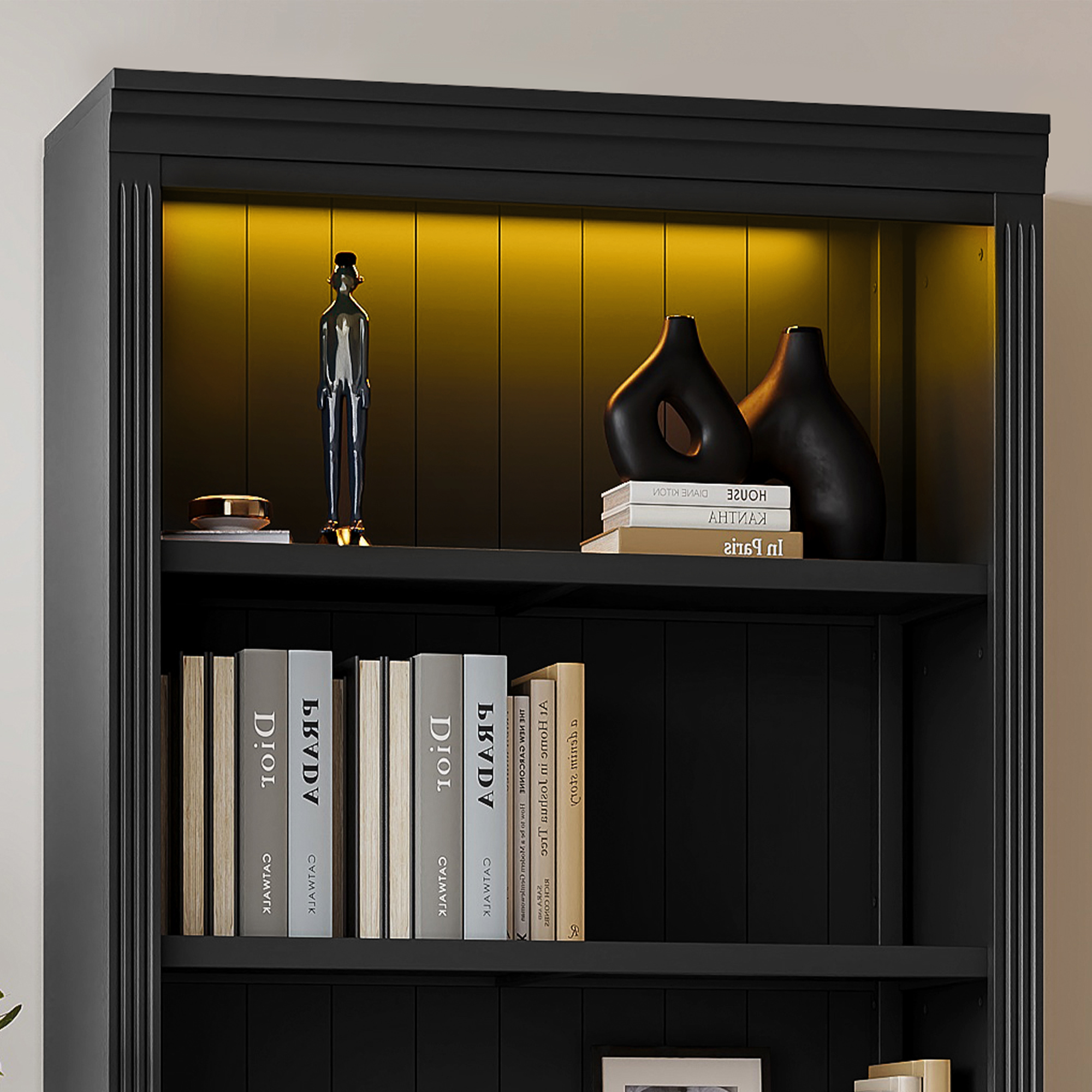 Wood Bookcase with Light Strip, 5-Tier and Adjustable