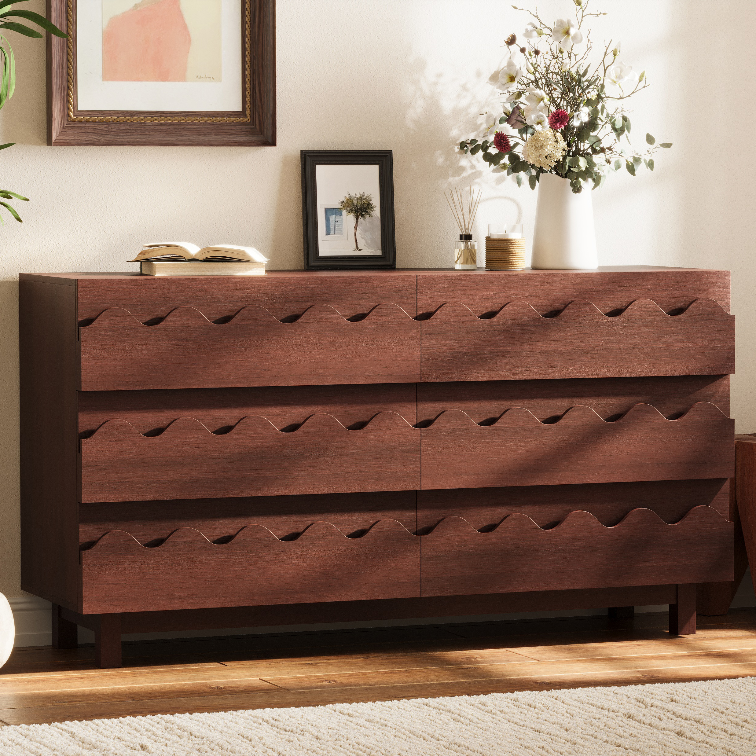 60 Length 6 Drawer Dresser With Wave Front